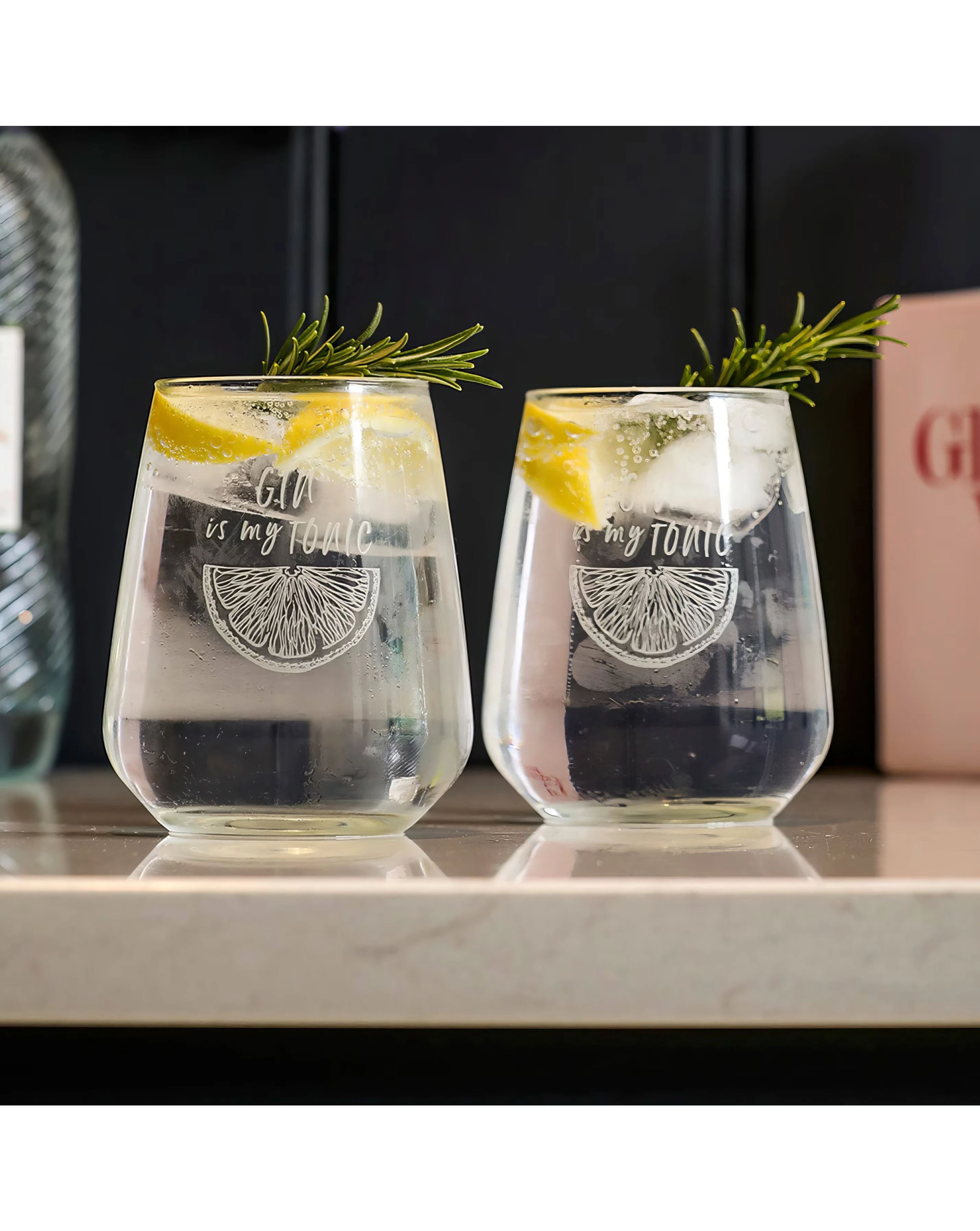 Gin is My Tonic' Pair of Stemless Glasses 1 Gin is My Tonic' Pair of Stemless Glasses