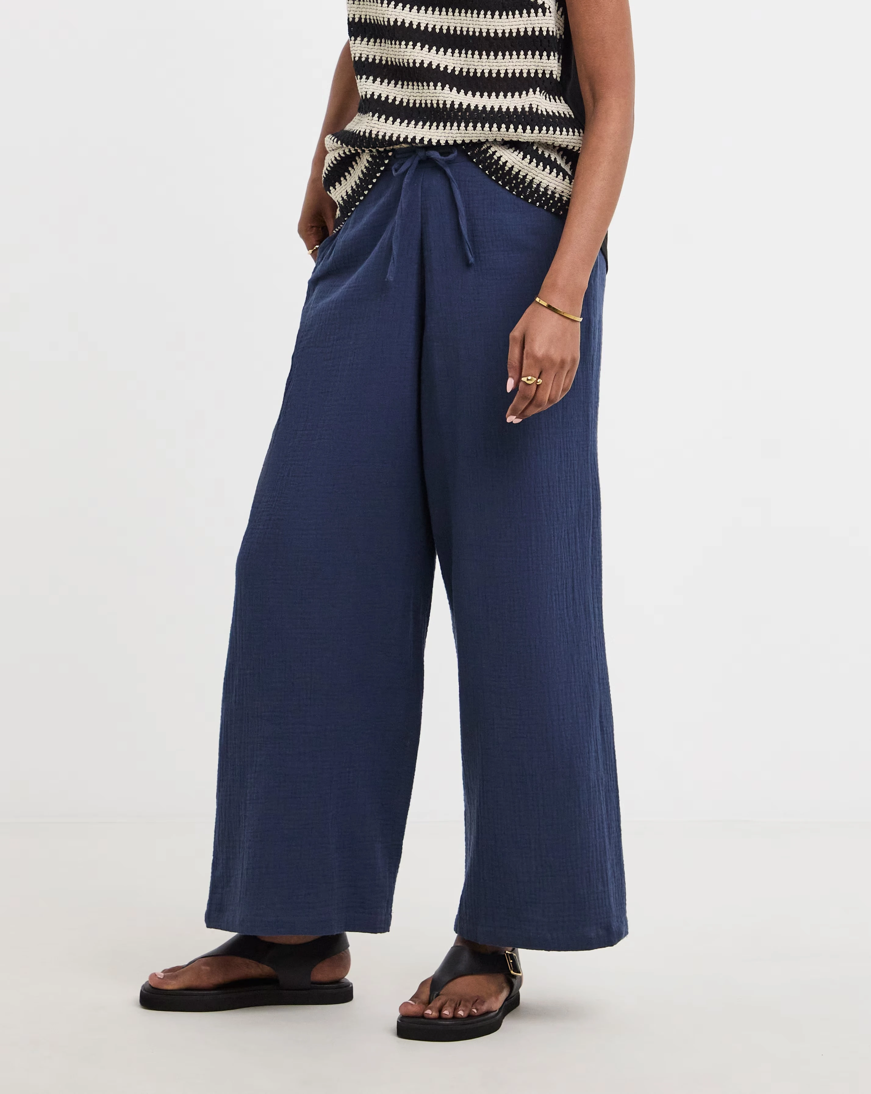 Pure Cotton Textured Pull On Wide Leg Trousers 2 Pure Cotton Textured Pull On Wide Leg Trousers