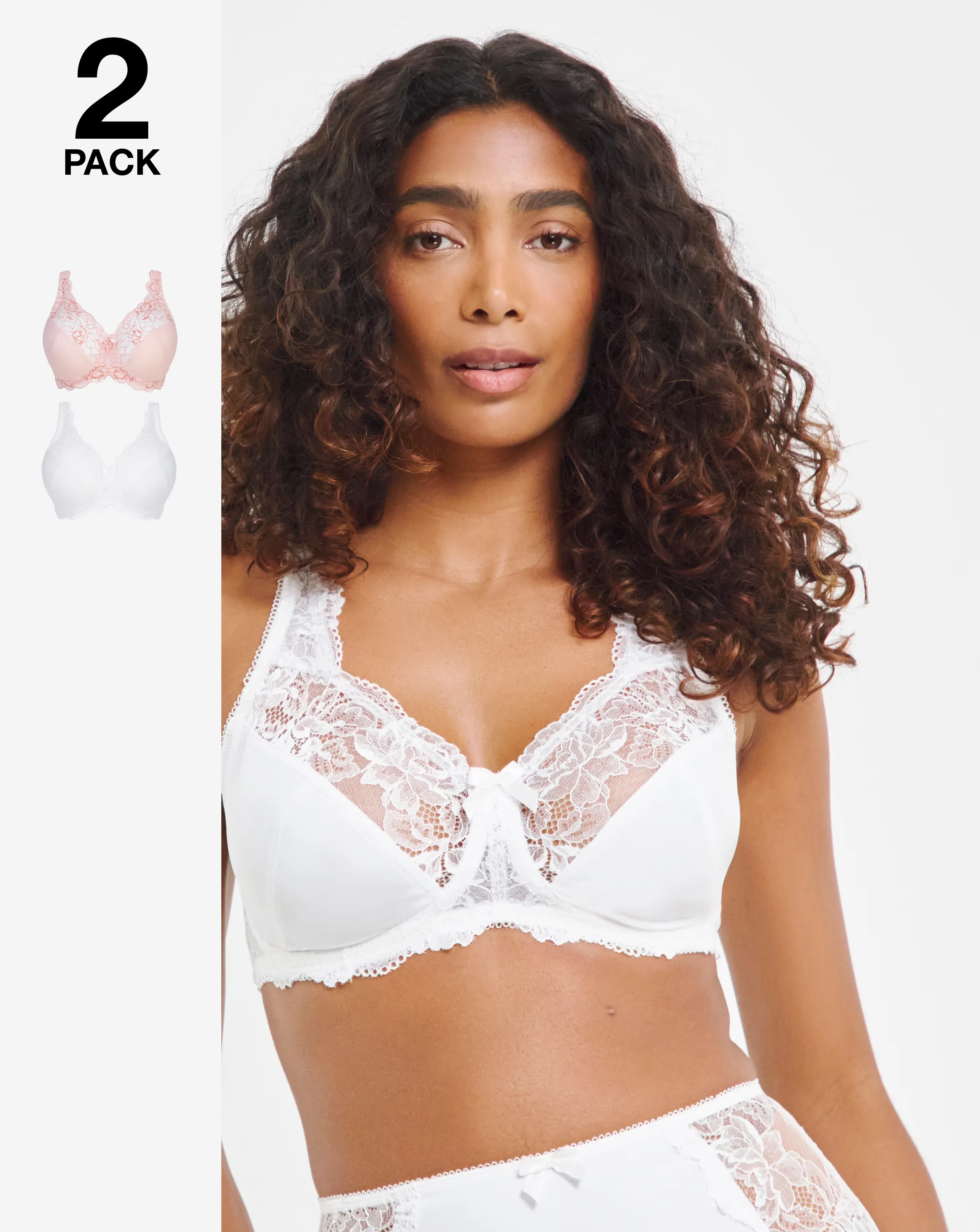 Pretty Secrets (2 Pack) Ella Lace Non Wired Full Cup Bras (B-H) Blush/White 2 Pretty Secrets (2 Pack) Ella Lace Non Wired Full Cup Bras (B-H) Blush/White