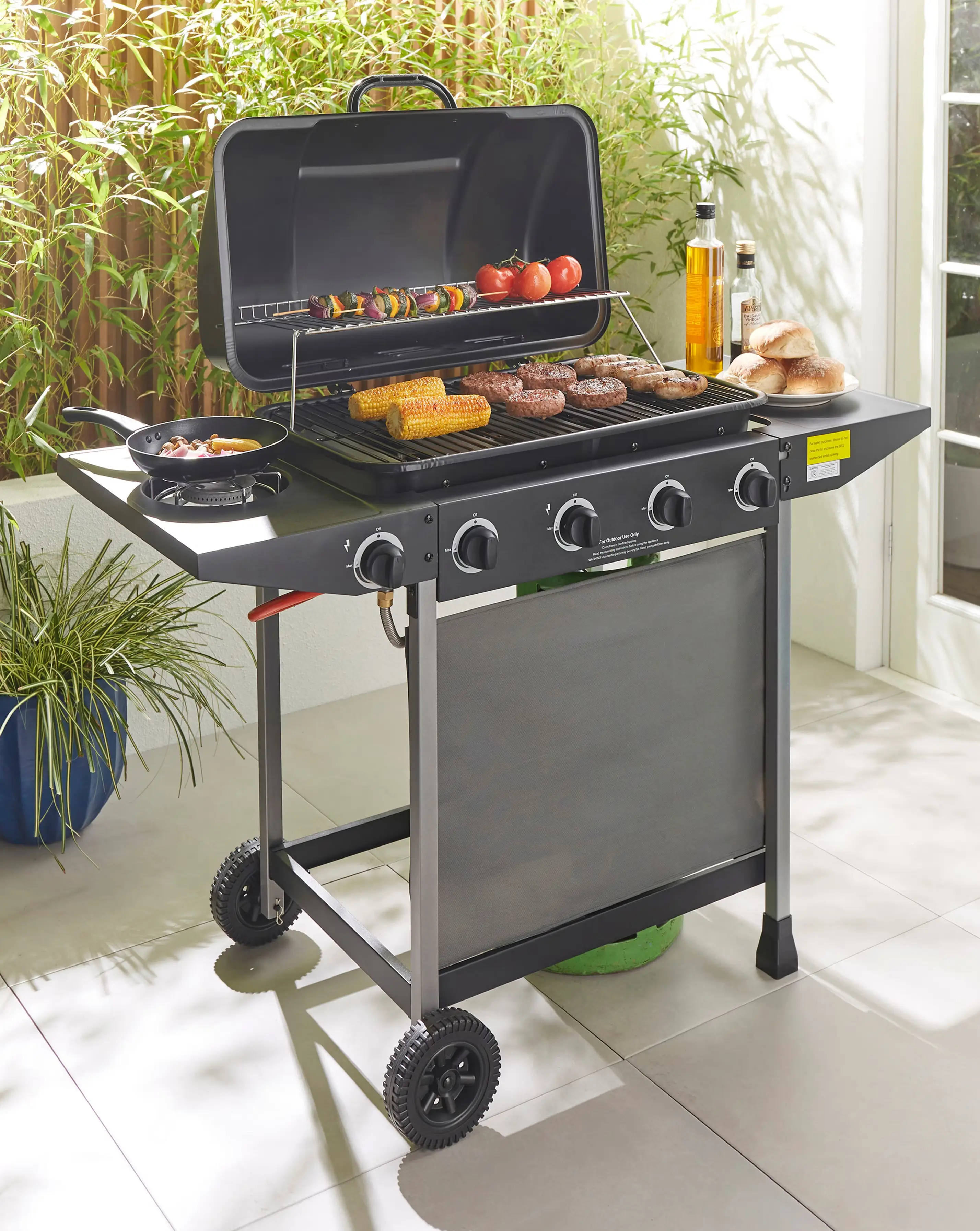 4 Burner Gas BBQ with Side Burner with Cover 4 4 Burner Gas BBQ with Side Burner with Cover