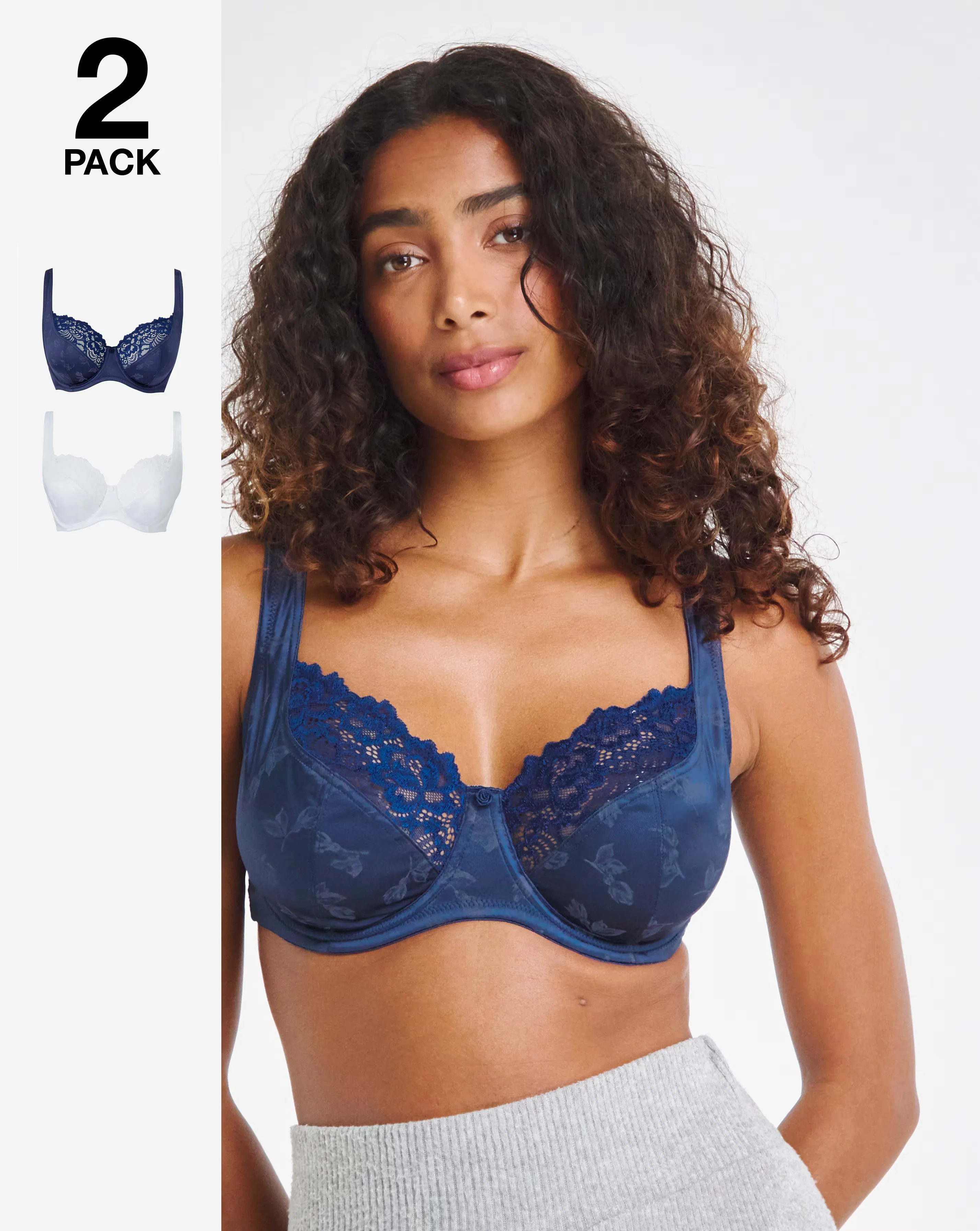 Pretty Secrets (2 Pack) Laura Full Cup Wired Bras (B-H) Navy/White 1 Pretty Secrets (2 Pack) Laura Full Cup Wired Bras (B-H) Navy/White