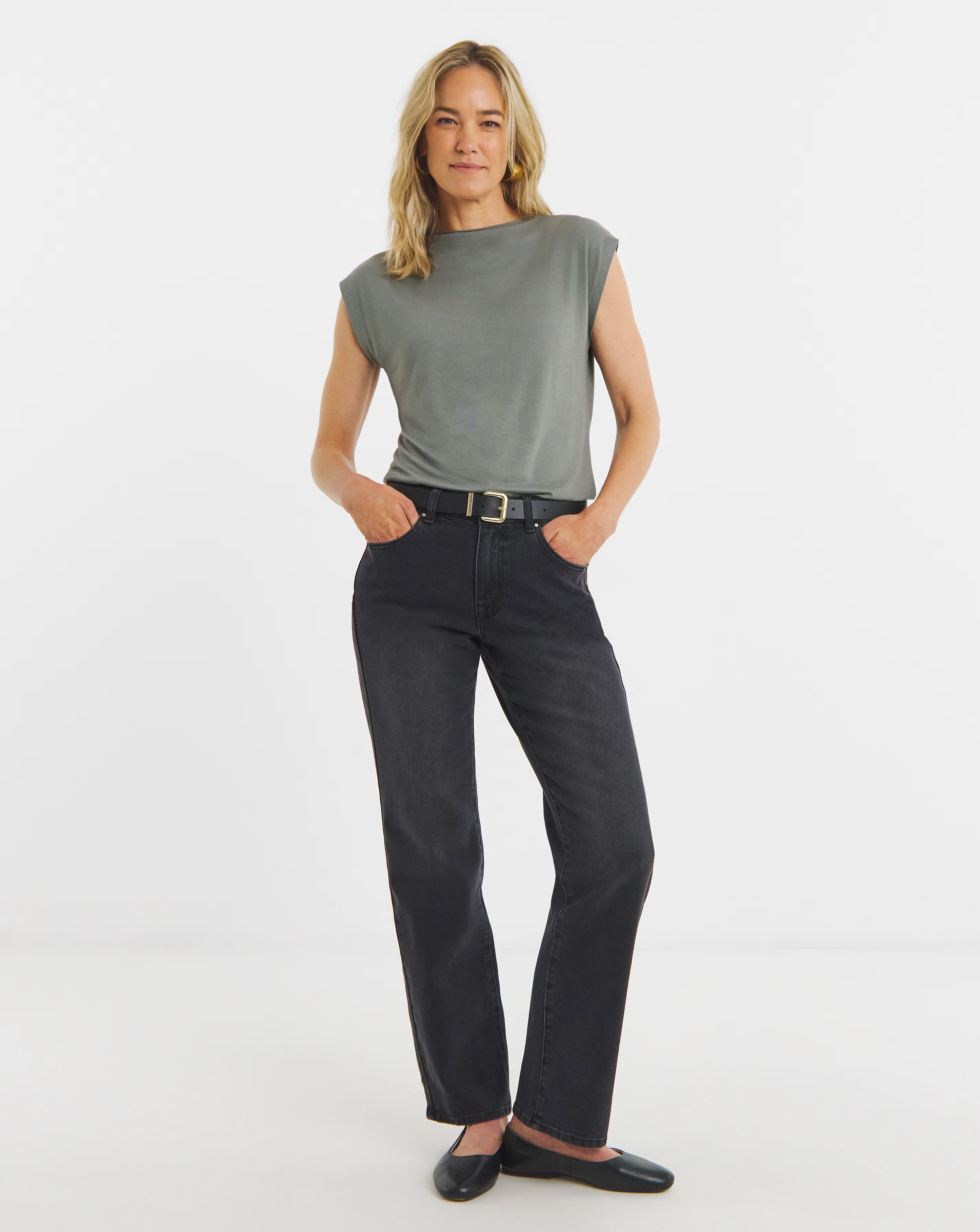Washed Black Authentic Straight Leg Jeans