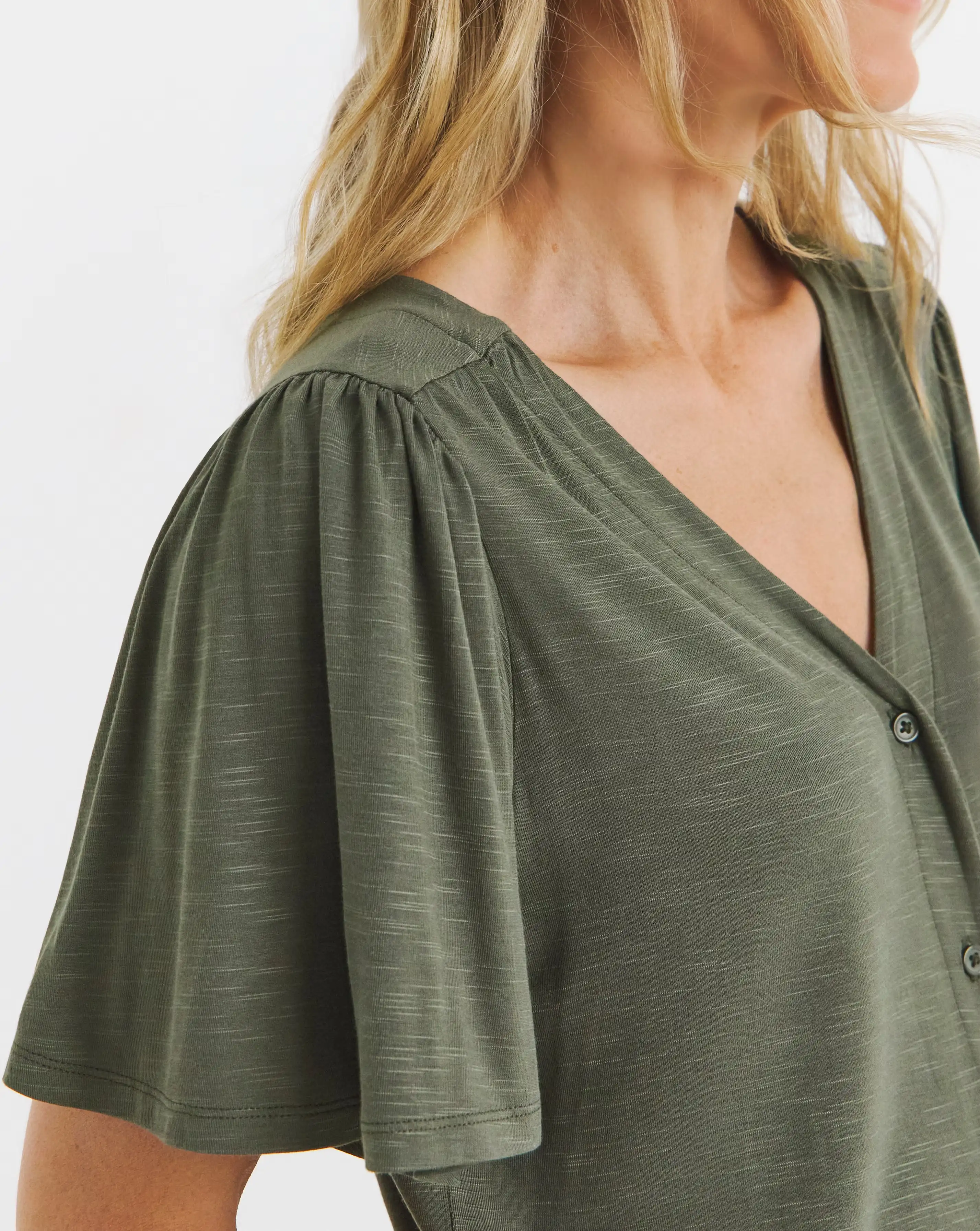 Button Front Angel Sleeve Top 3 Button Front Angel Sleeve Top