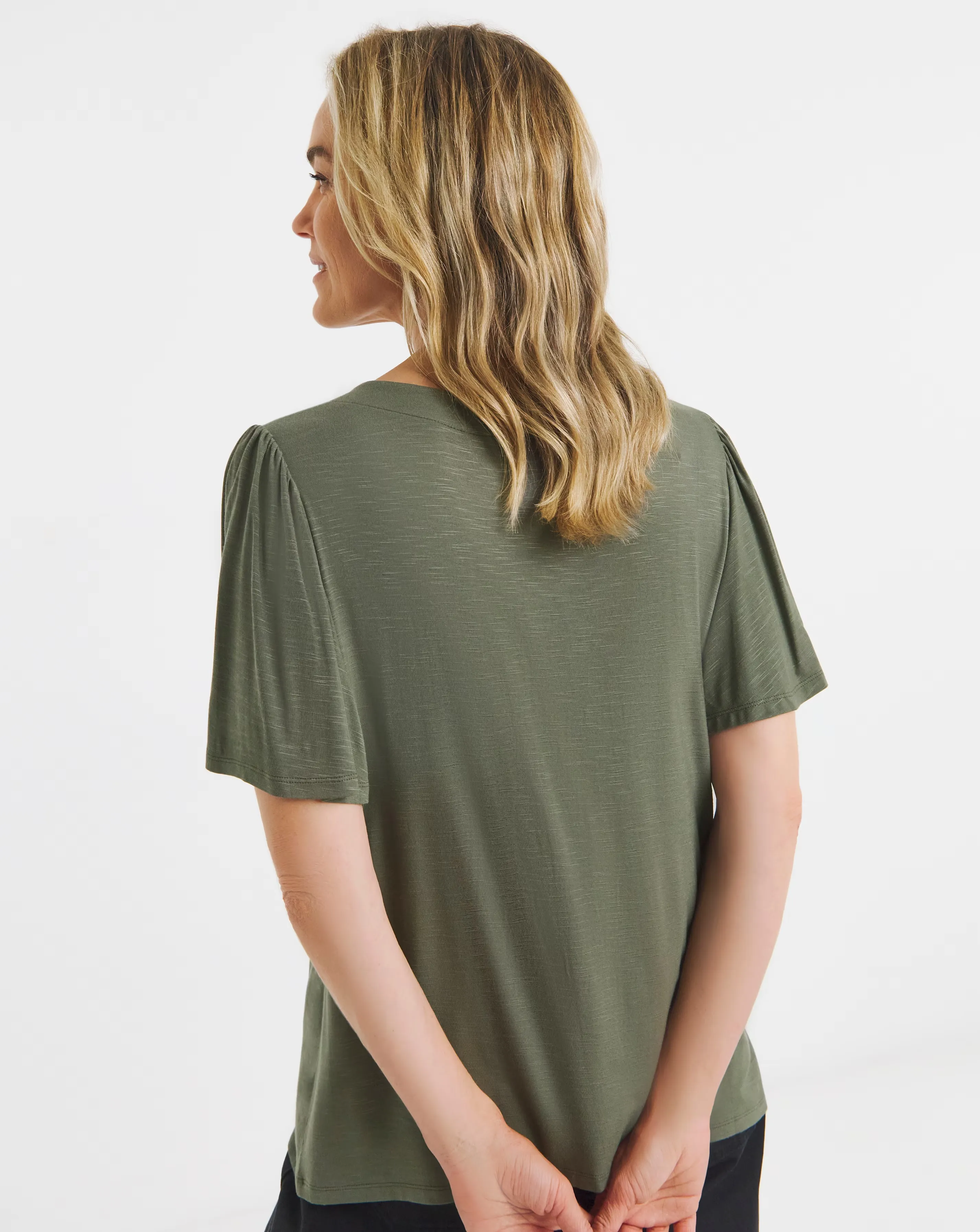 Button Front Angel Sleeve Top 4 Button Front Angel Sleeve Top