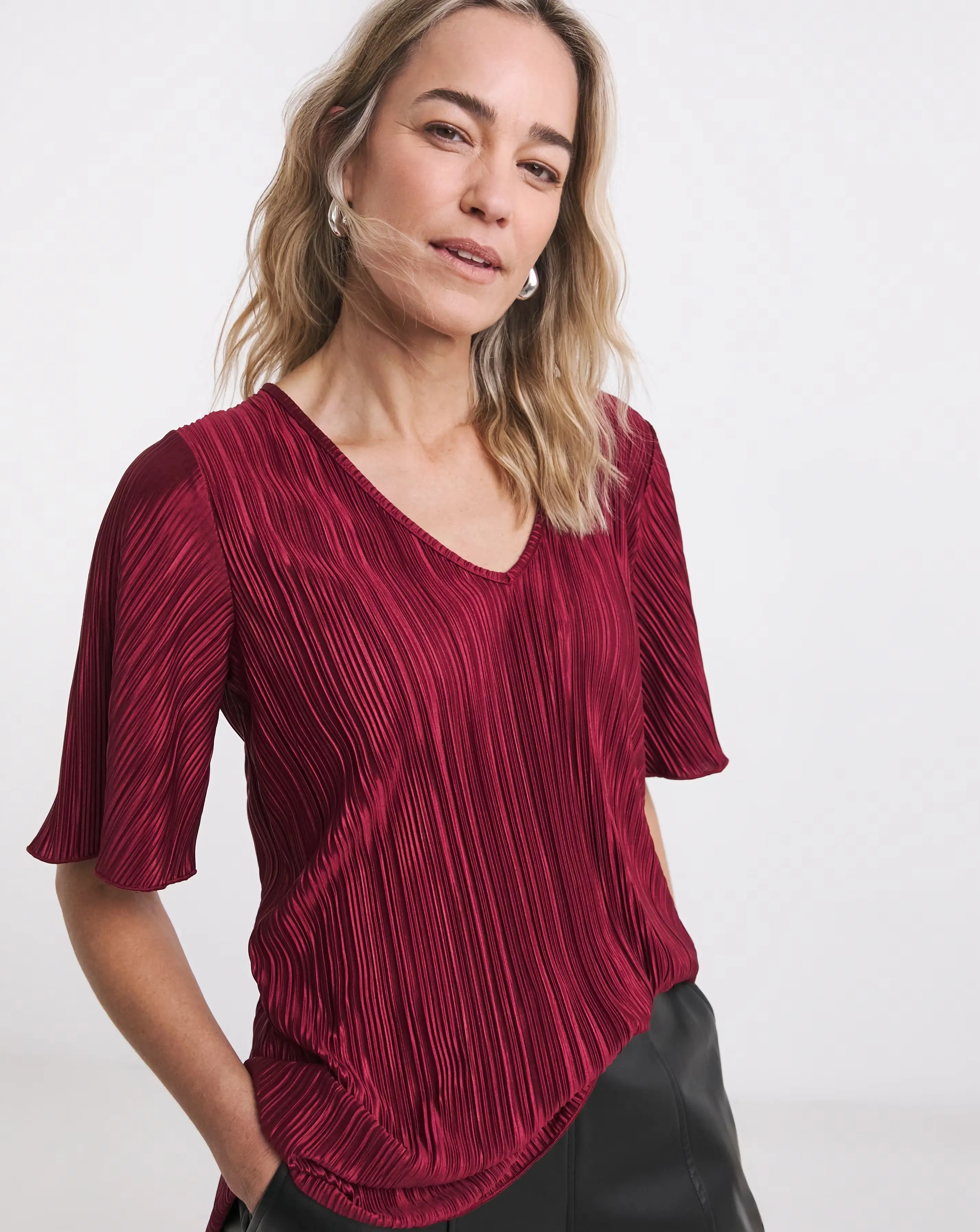 V Neck Longline Plisse Top 1 V Neck Longline Plisse Top