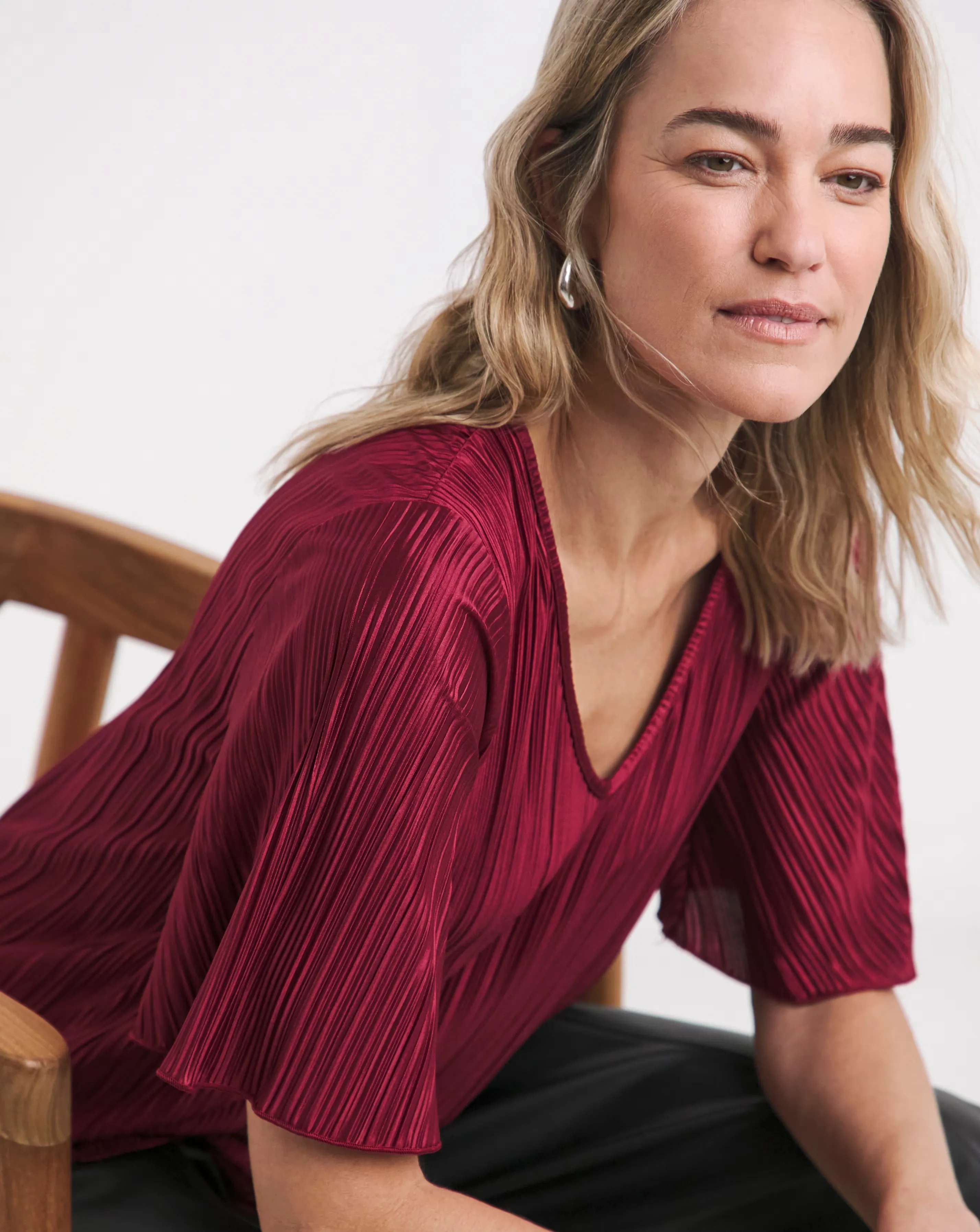 V Neck Longline Plisse Top 4 V Neck Longline Plisse Top