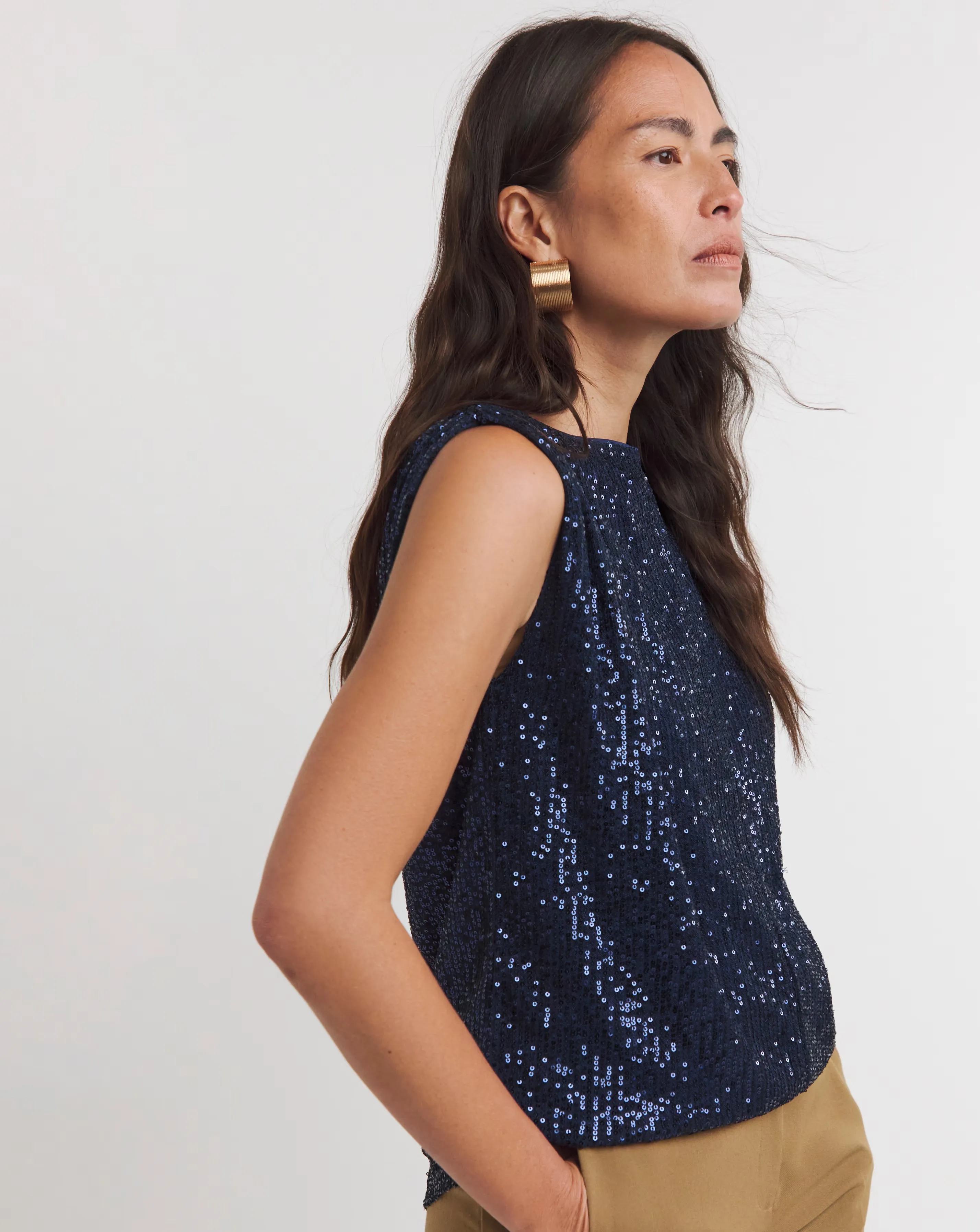 Navy Sequin Longline Tank Top 2 Navy Sequin Longline Tank Top