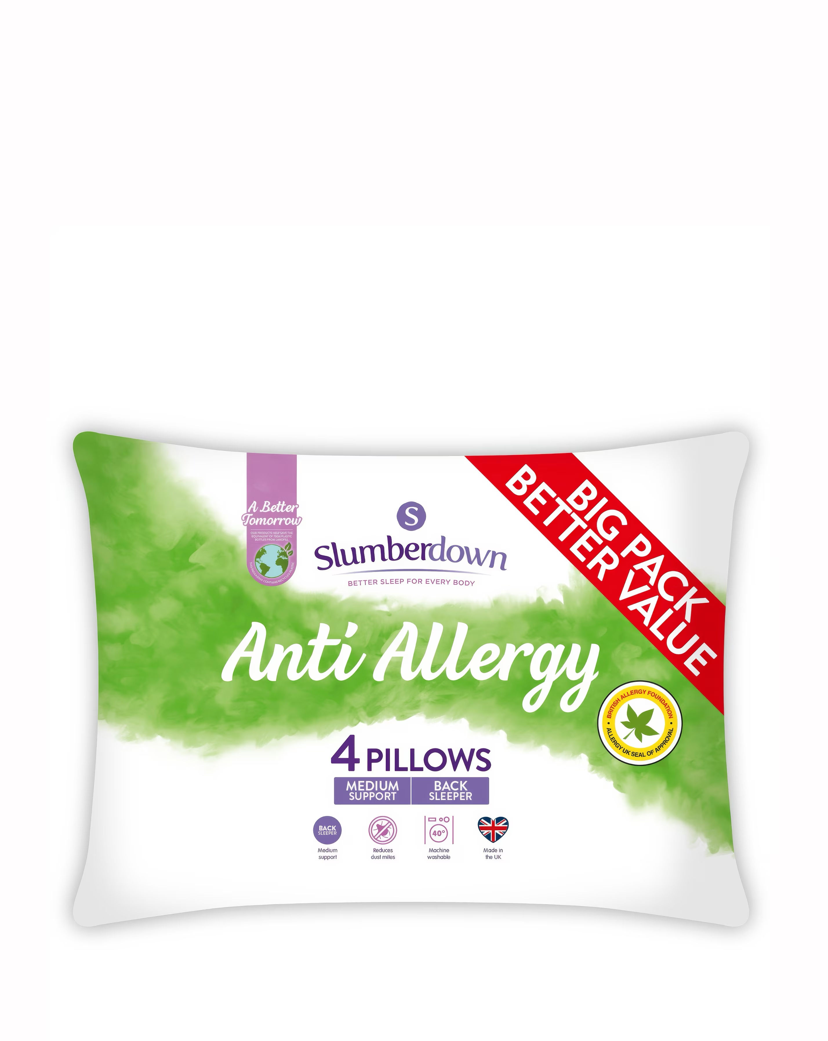 Slumberdown Anti Allergy Medium Support 4 Pack Pillows 1 Slumberdown Anti Allergy Medium Support 4 Pack Pillows