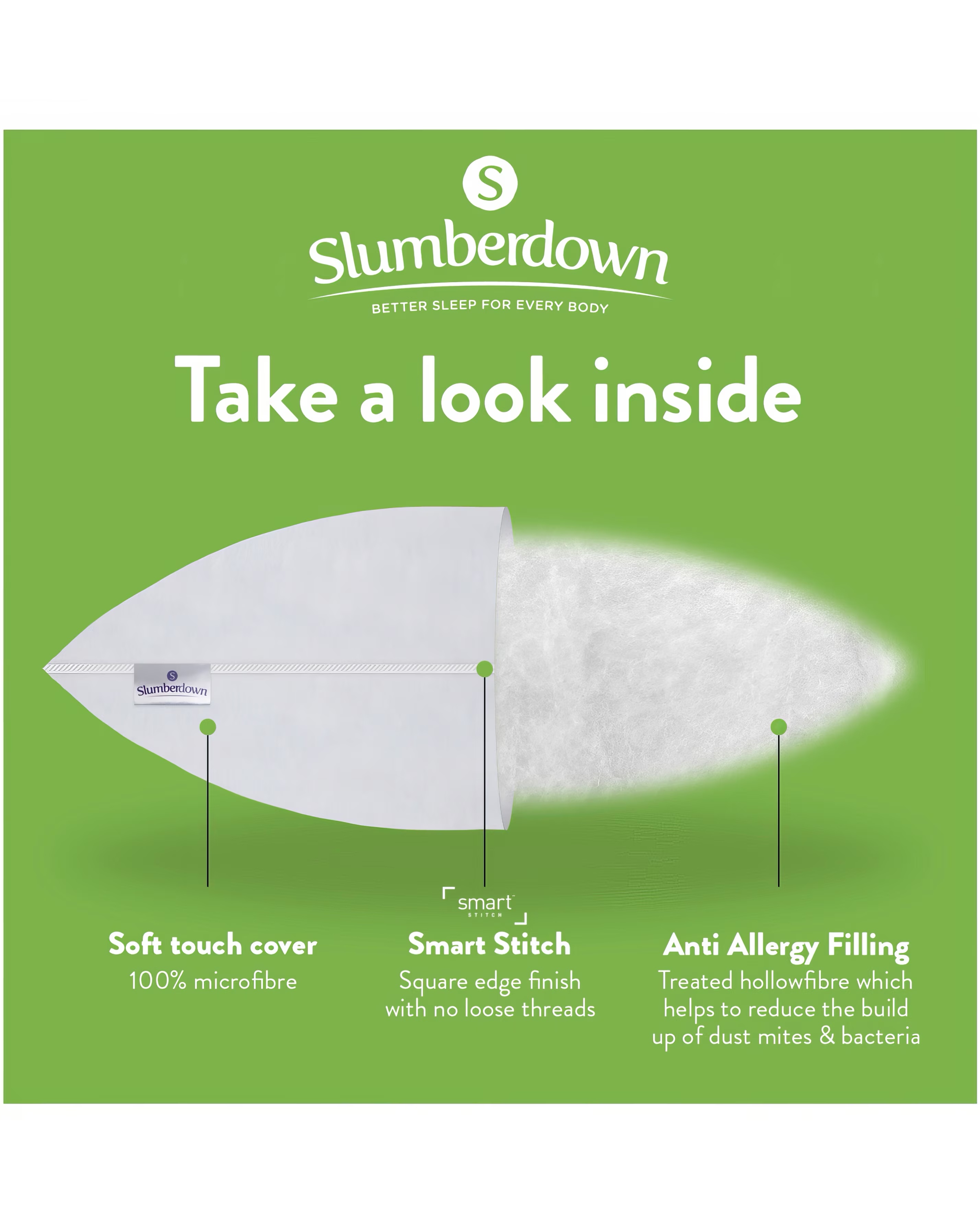 Slumberdown Anti Allergy Medium Support 4 Pack Pillows 2 Slumberdown Anti Allergy Medium Support 4 Pack Pillows