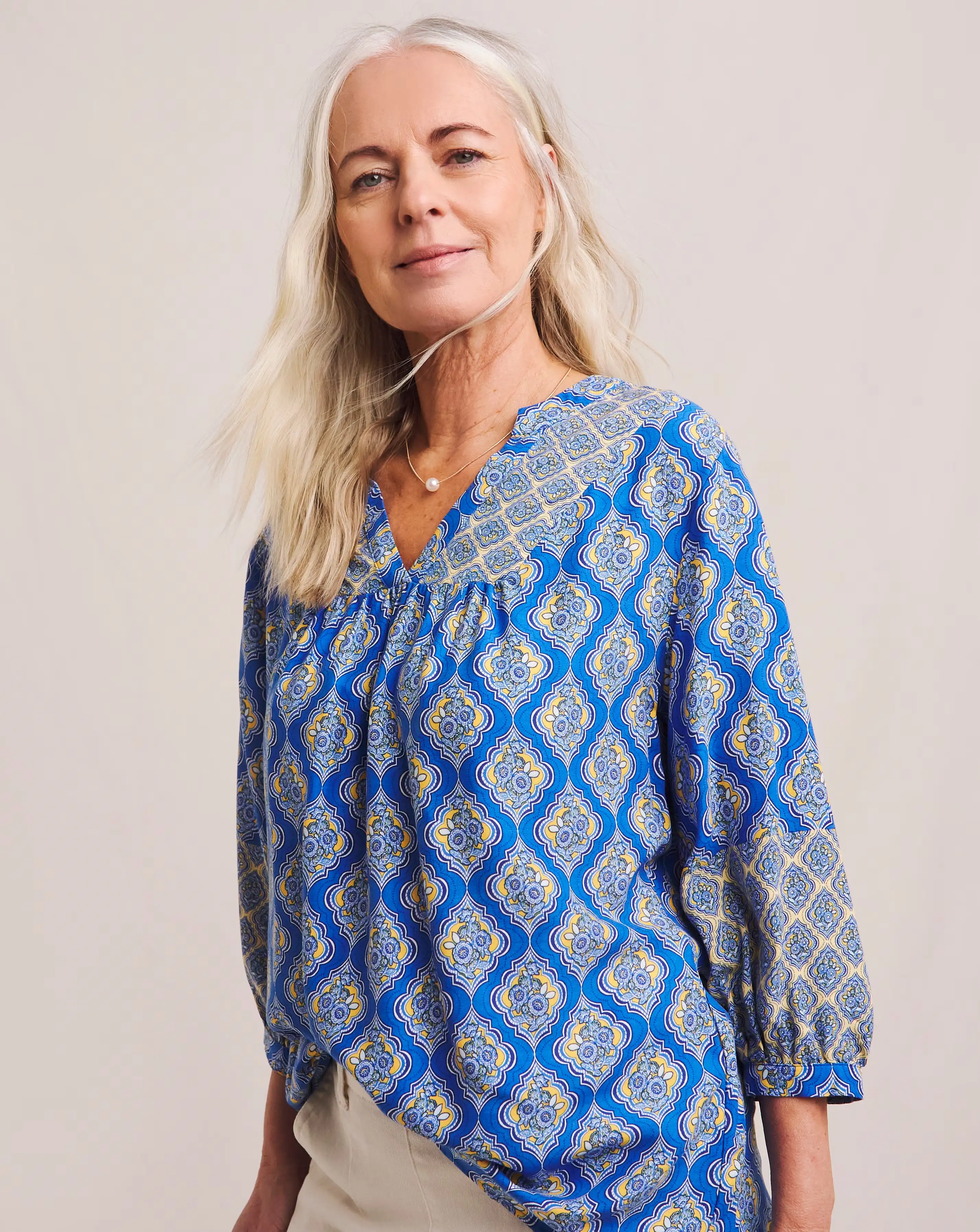 Julipa Mix Print Notch Neck Blouse 1 Julipa Mix Print Notch Neck Blouse