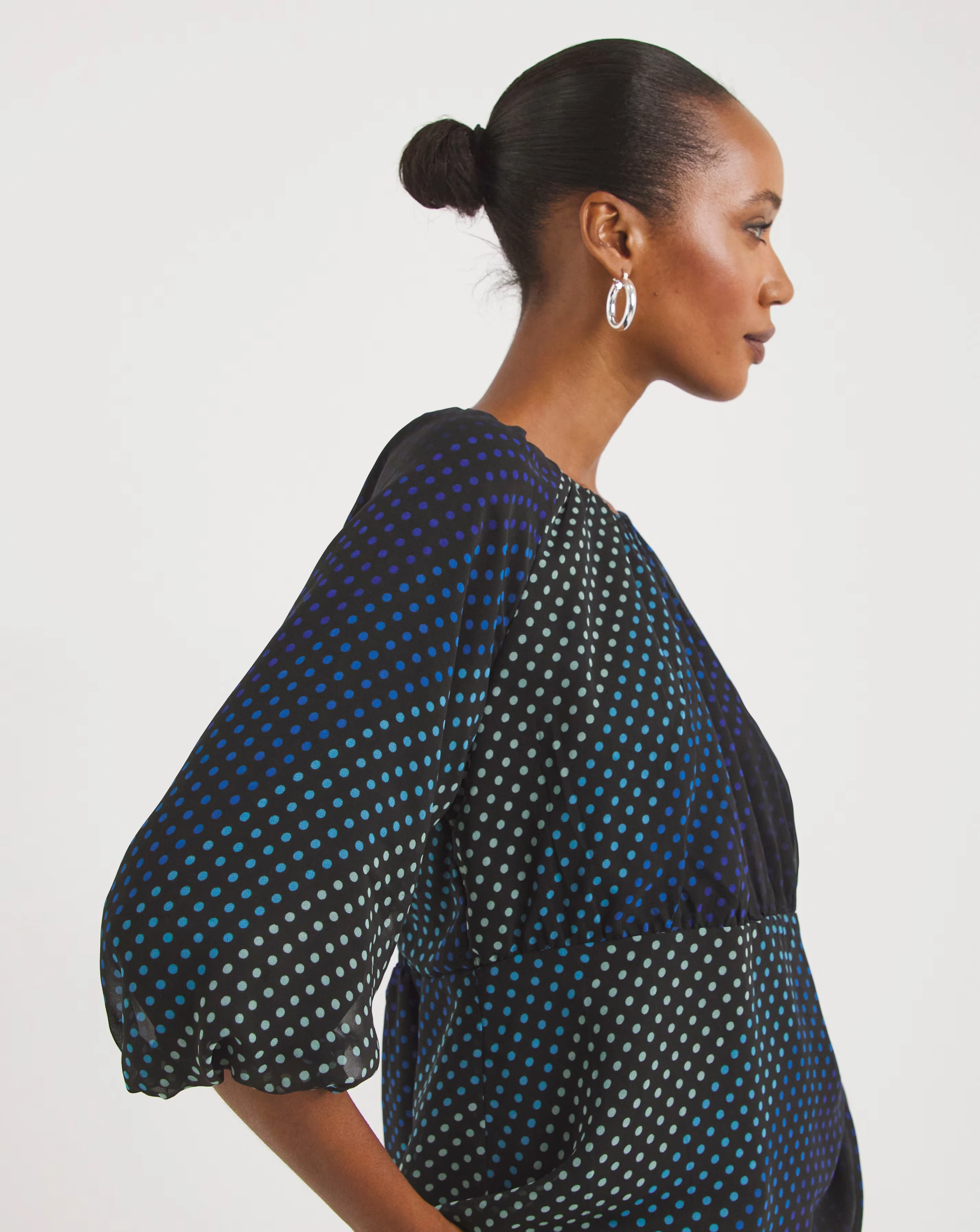 Blue Spot Print Exposed Back Swing Top