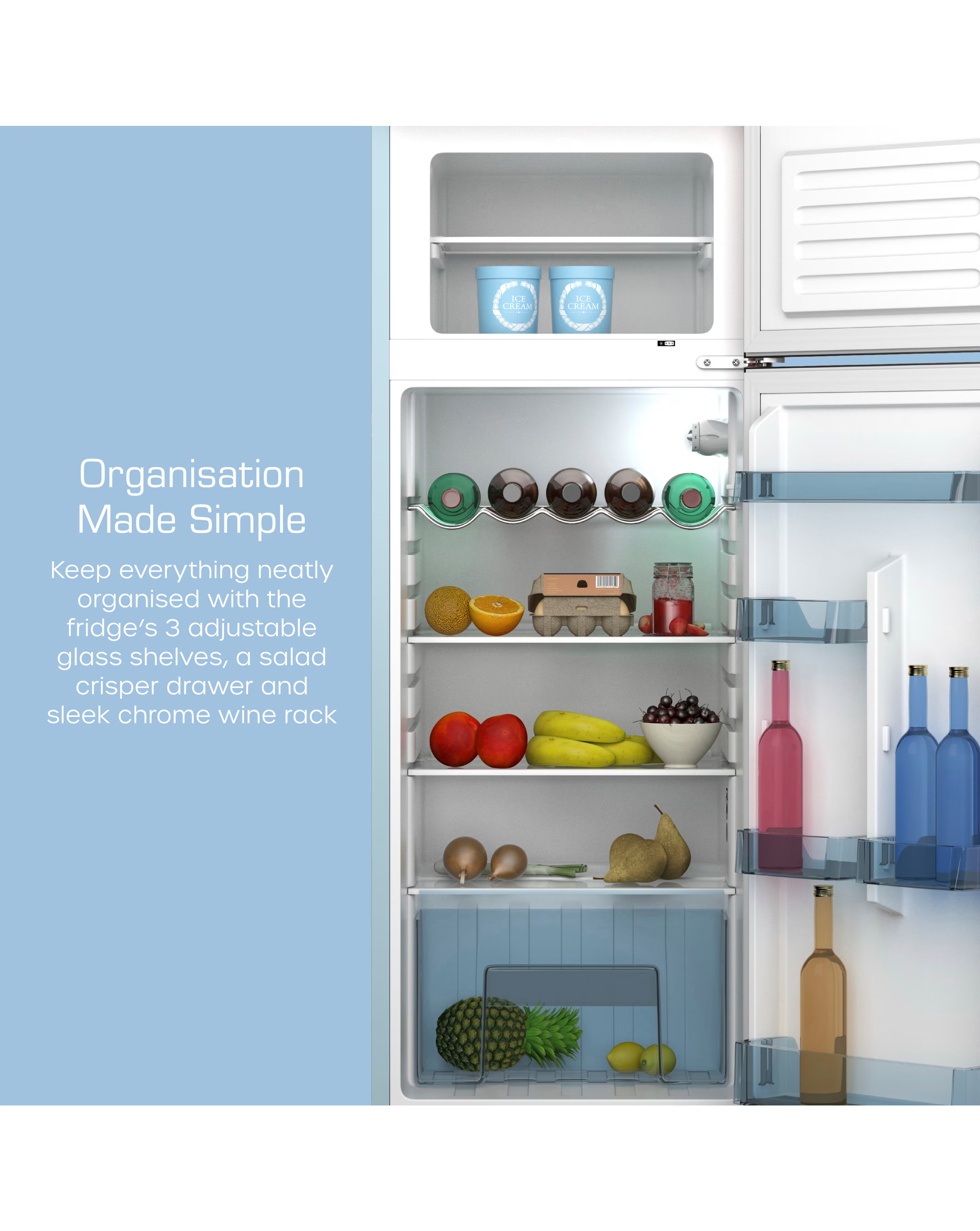 Swan SR11010BLNE Retro 30/70 Top Mounted Fridge Freezer - Blue 5 Swan SR11010BLNE Retro 30/70 Top Mounted Fridge Freezer - Blue