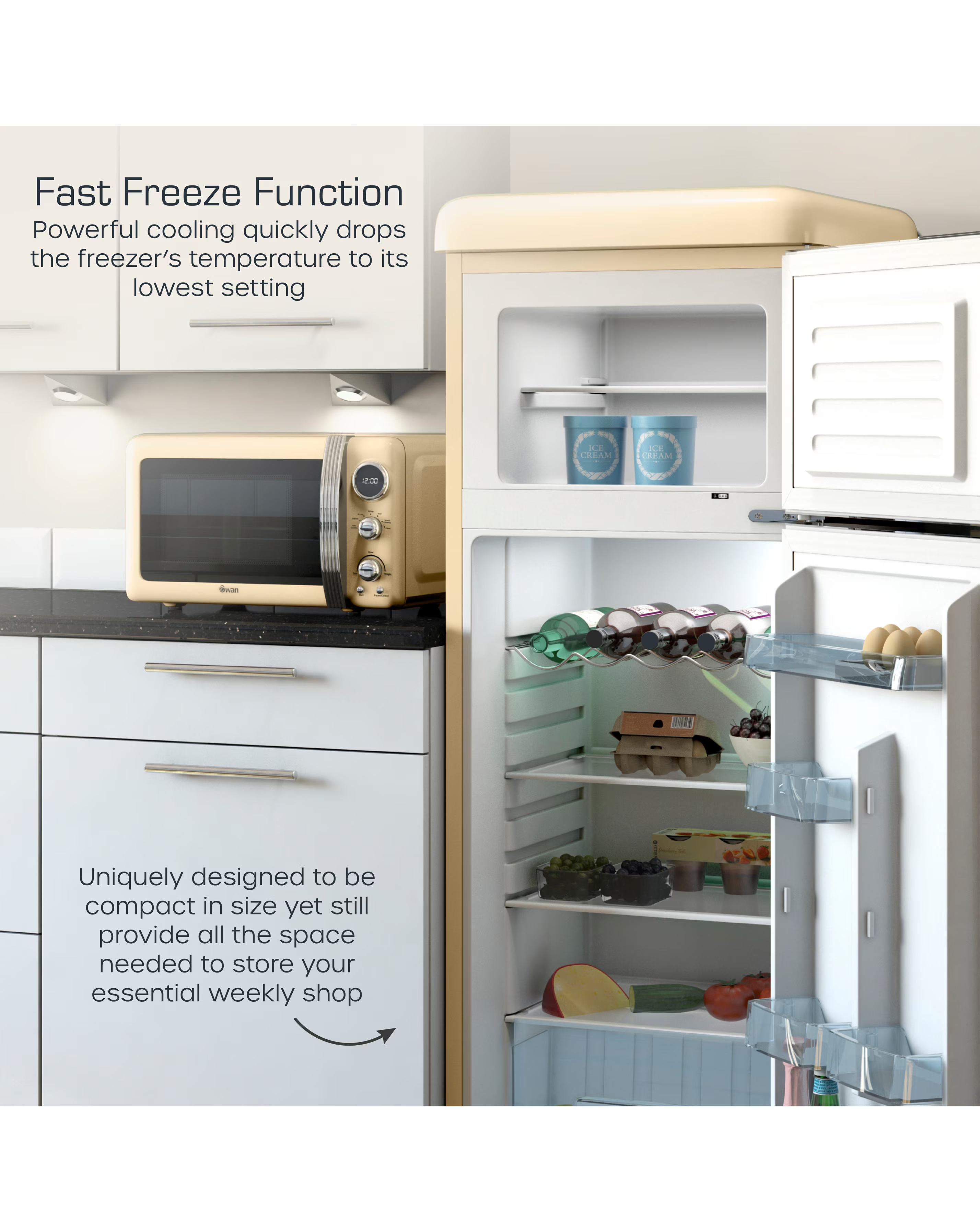 Swan SR11010CNE Retro 30/70 Top Mounted Fridge Freezer - Cream 5 Swan SR11010CNE Retro 30/70 Top Mounted Fridge Freezer - Cream