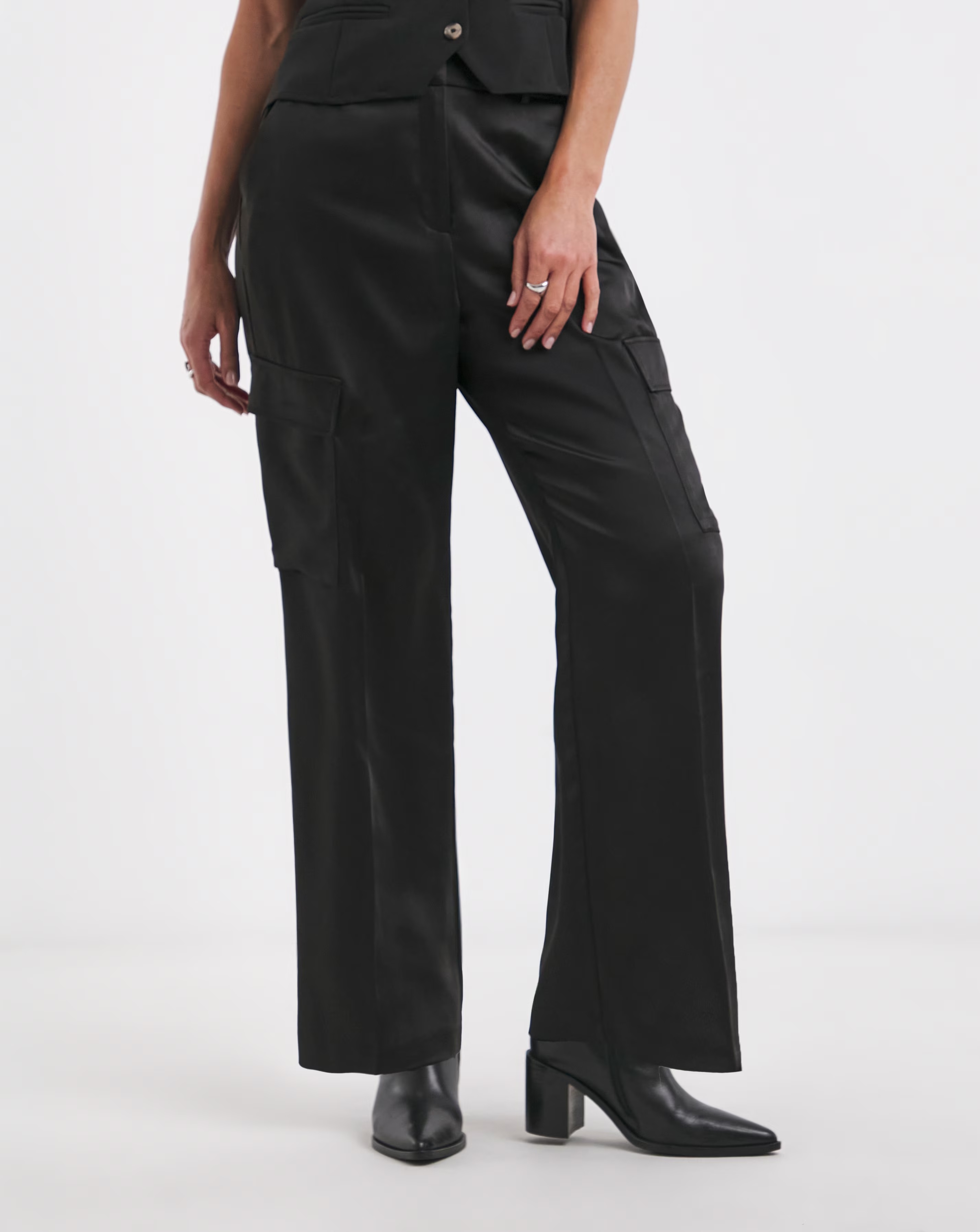 Satin Cargo Straight Trousers 2 Satin Cargo Straight Trousers