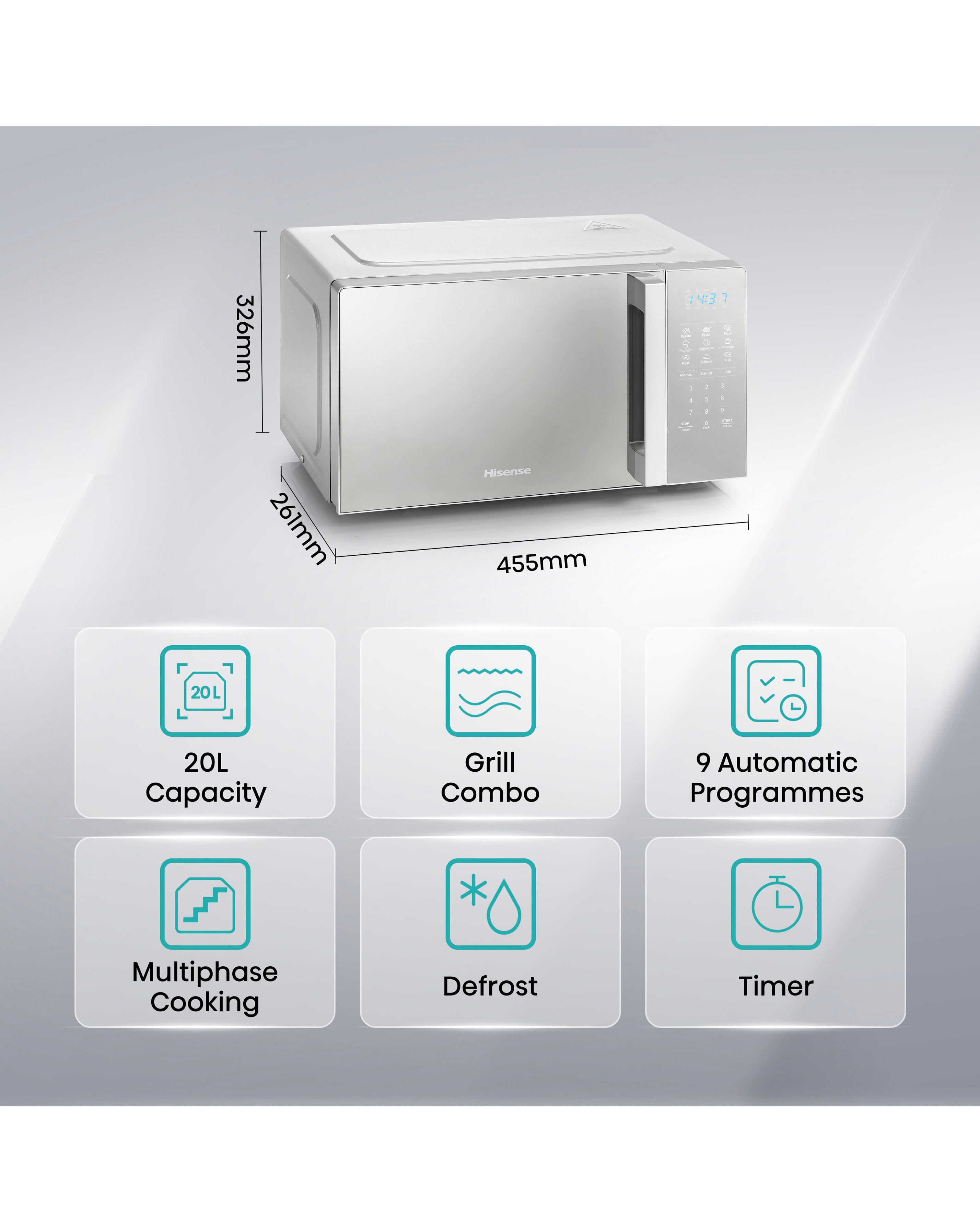 Hisense H20MOMSS4HGUK Mirror Silver Microwave 20L 9 Hisense H20MOMSS4HGUK Mirror Silver Microwave 20L