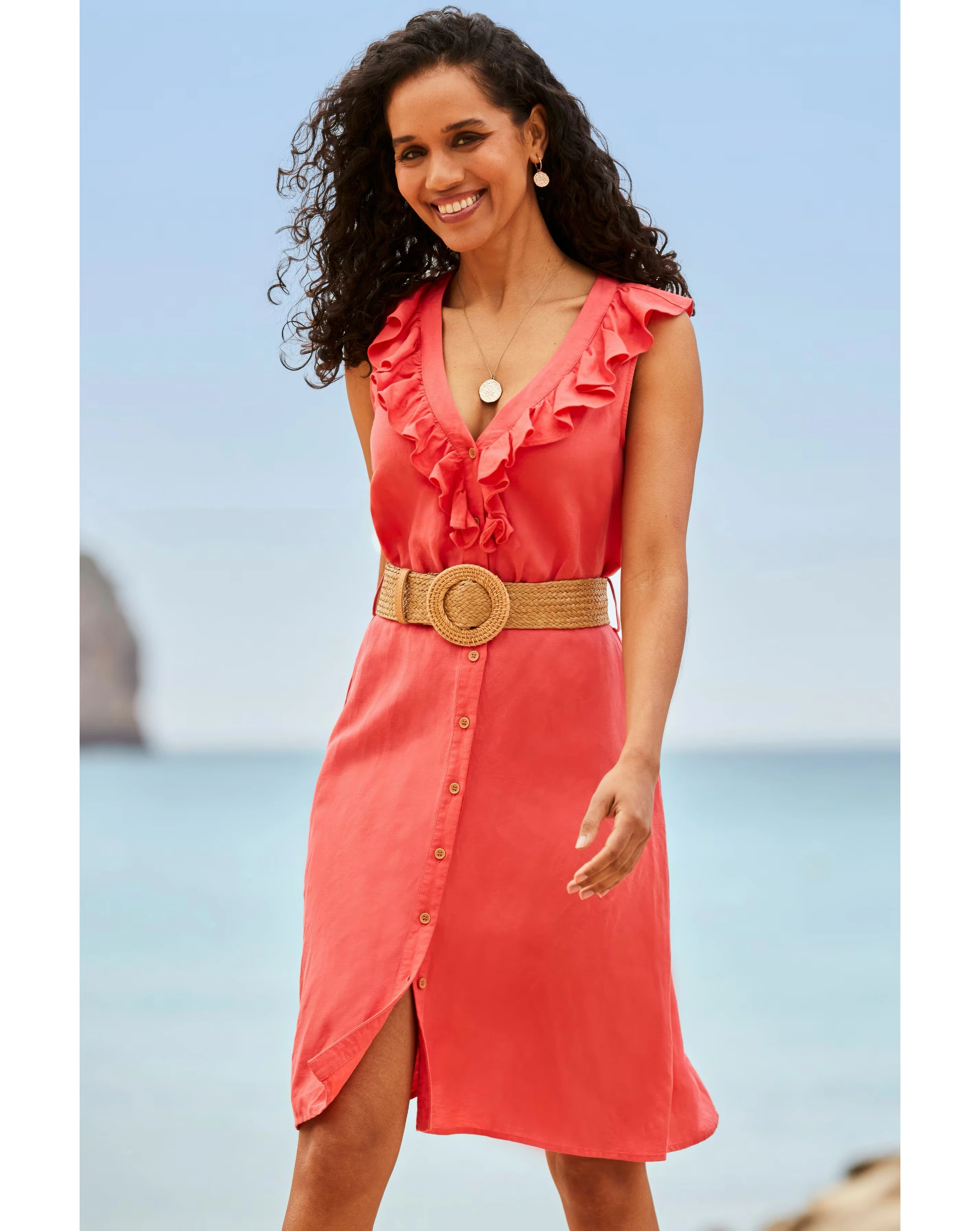 Sosandar Belted Ruffle Front Linen Dress 2 Sosandar Belted Ruffle Front Linen Dress