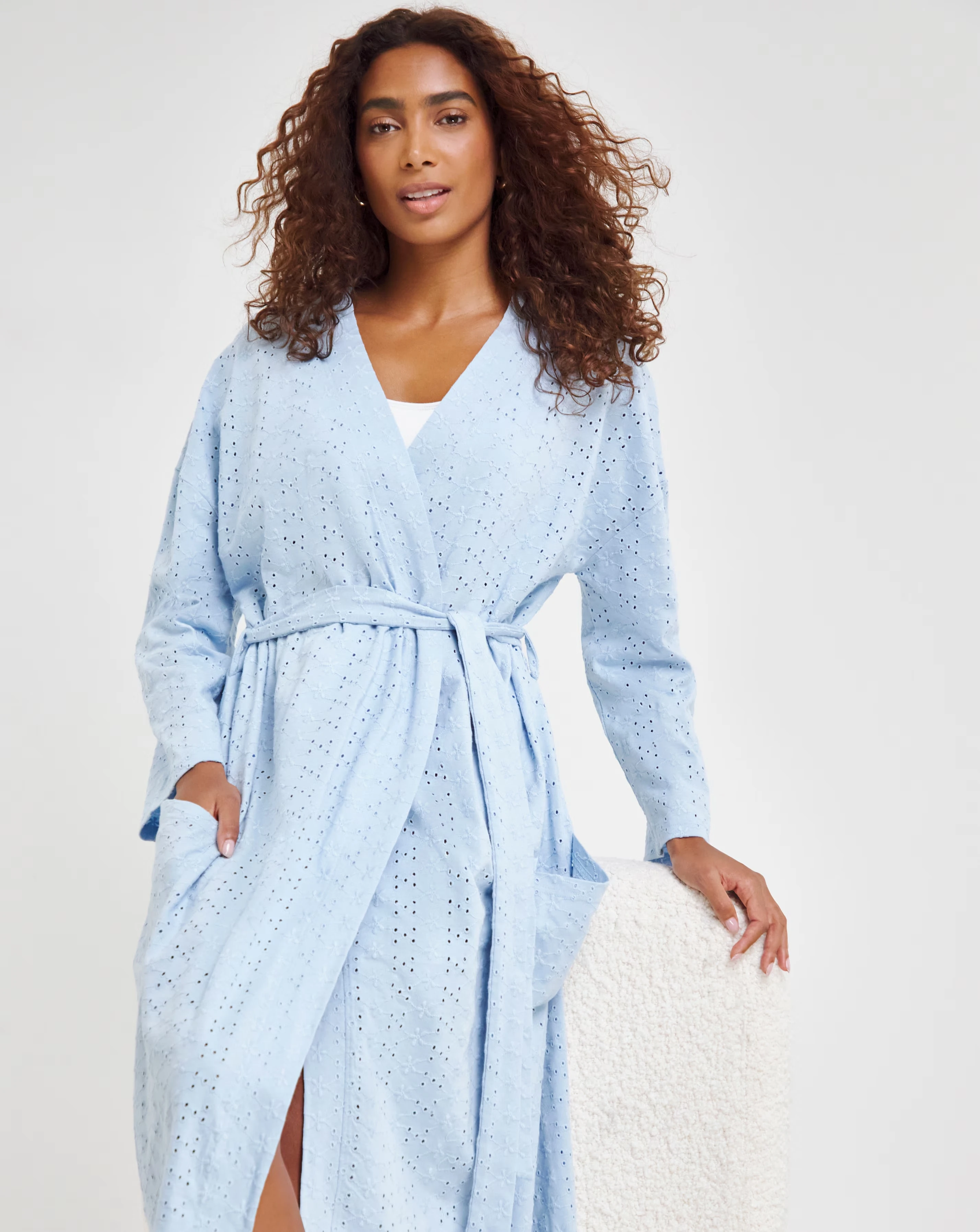 Cotton Jersey Broderie Dressing Gown