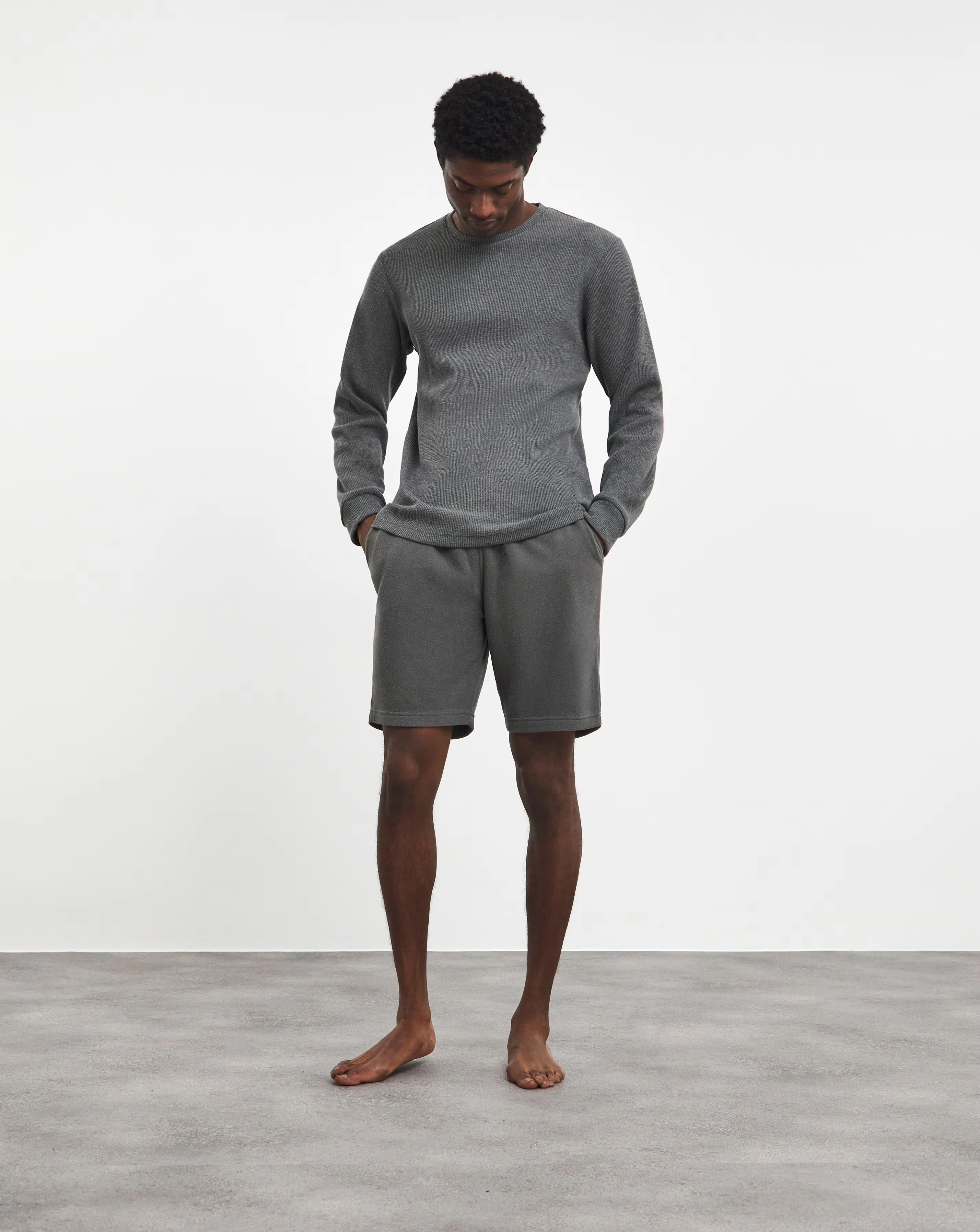Waffle Top With Fleece Short Lounge Set 1 Waffle Top With Fleece Short Lounge Set