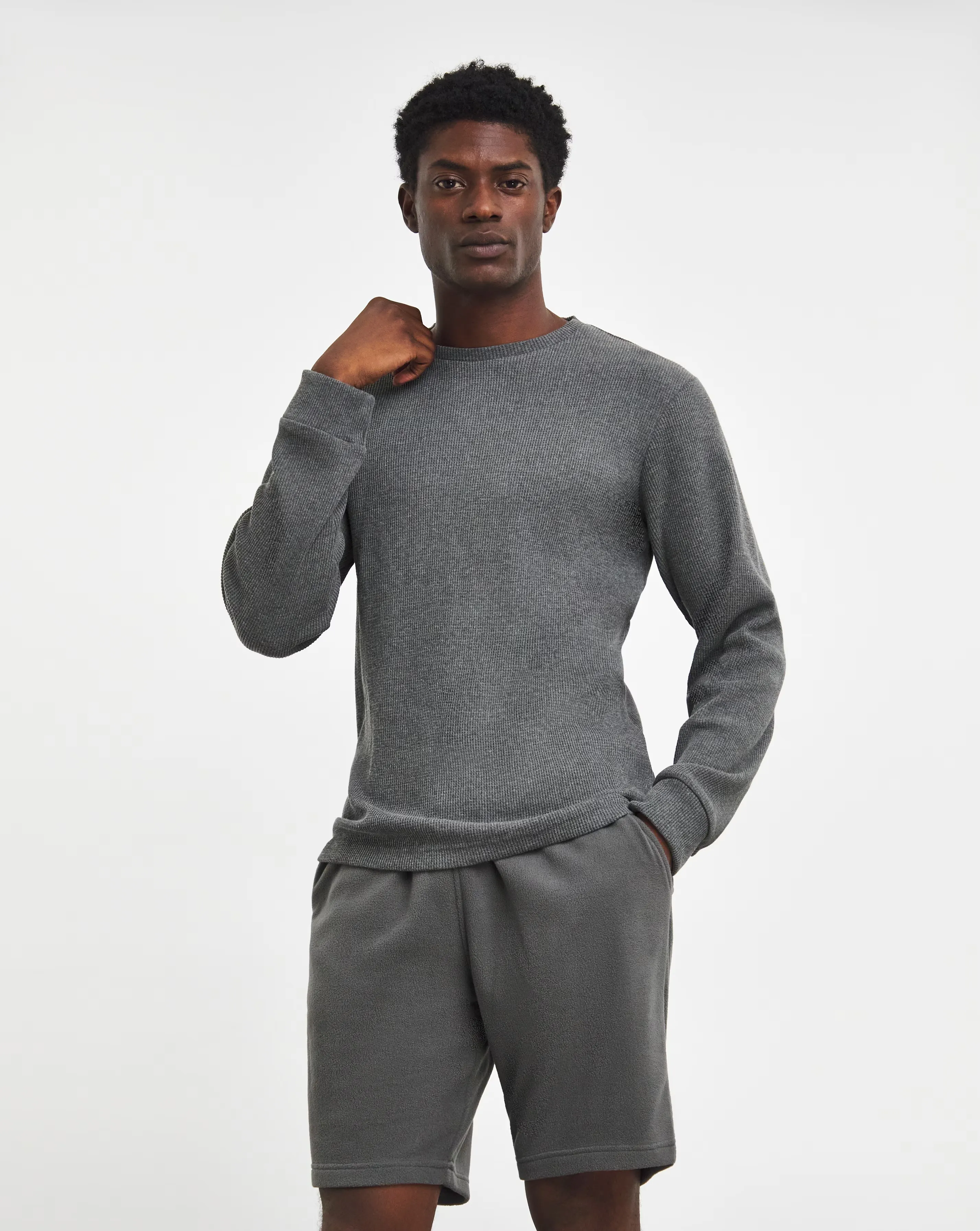 Waffle Top With Fleece Short Lounge Set 2 Waffle Top With Fleece Short Lounge Set
