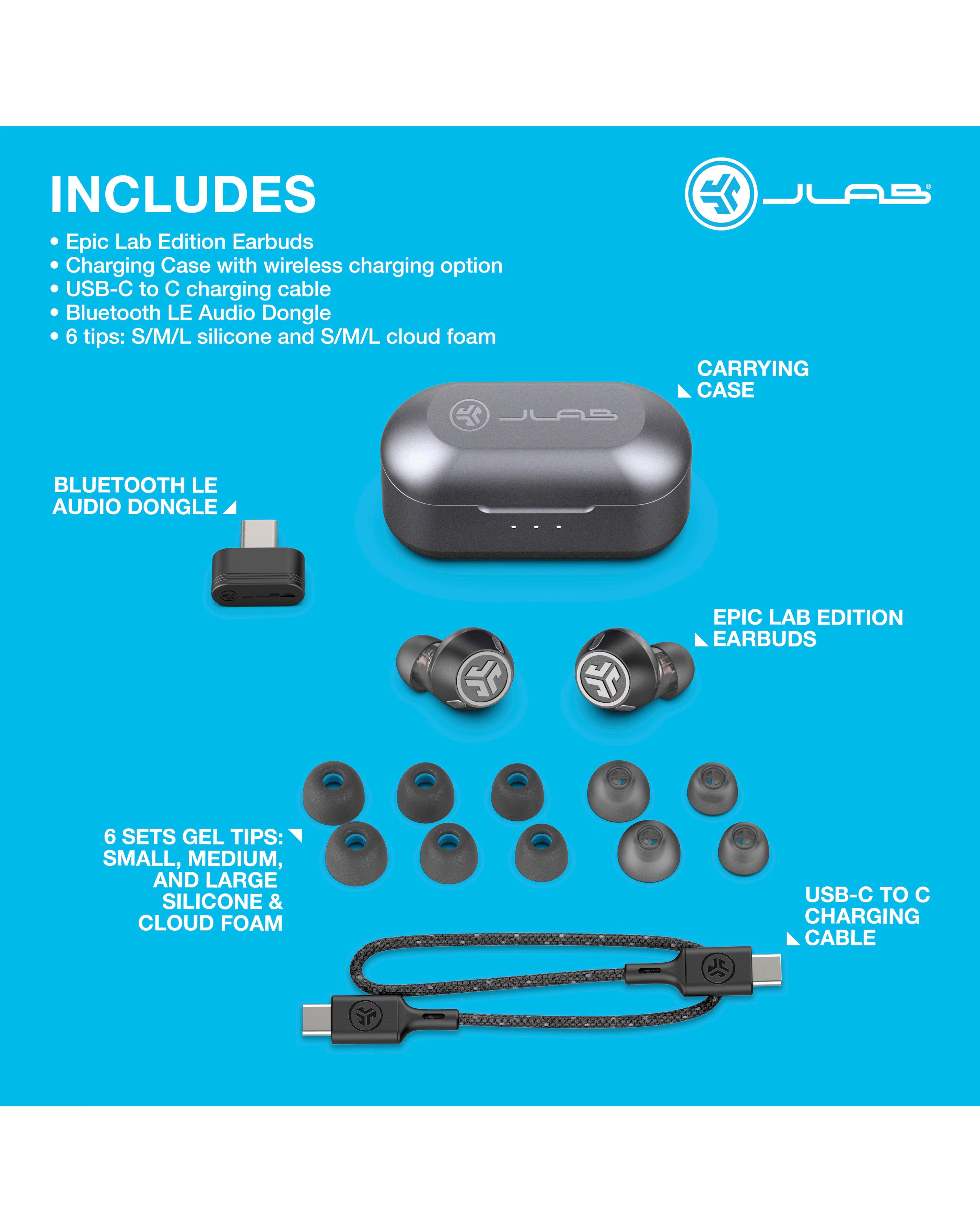 JLab Epic Lab Edition True Wireless Earbuds - Black 4 JLab Epic Lab Edition True Wireless Earbuds - Black