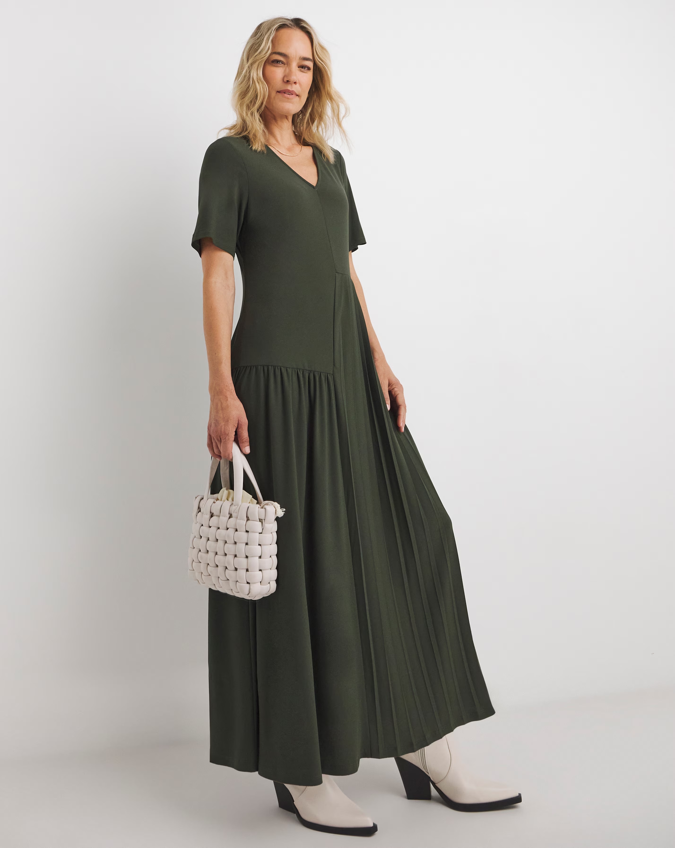 Asymmetric Pleated Panel Maxi Dress 1 Asymmetric Pleated Panel Maxi Dress