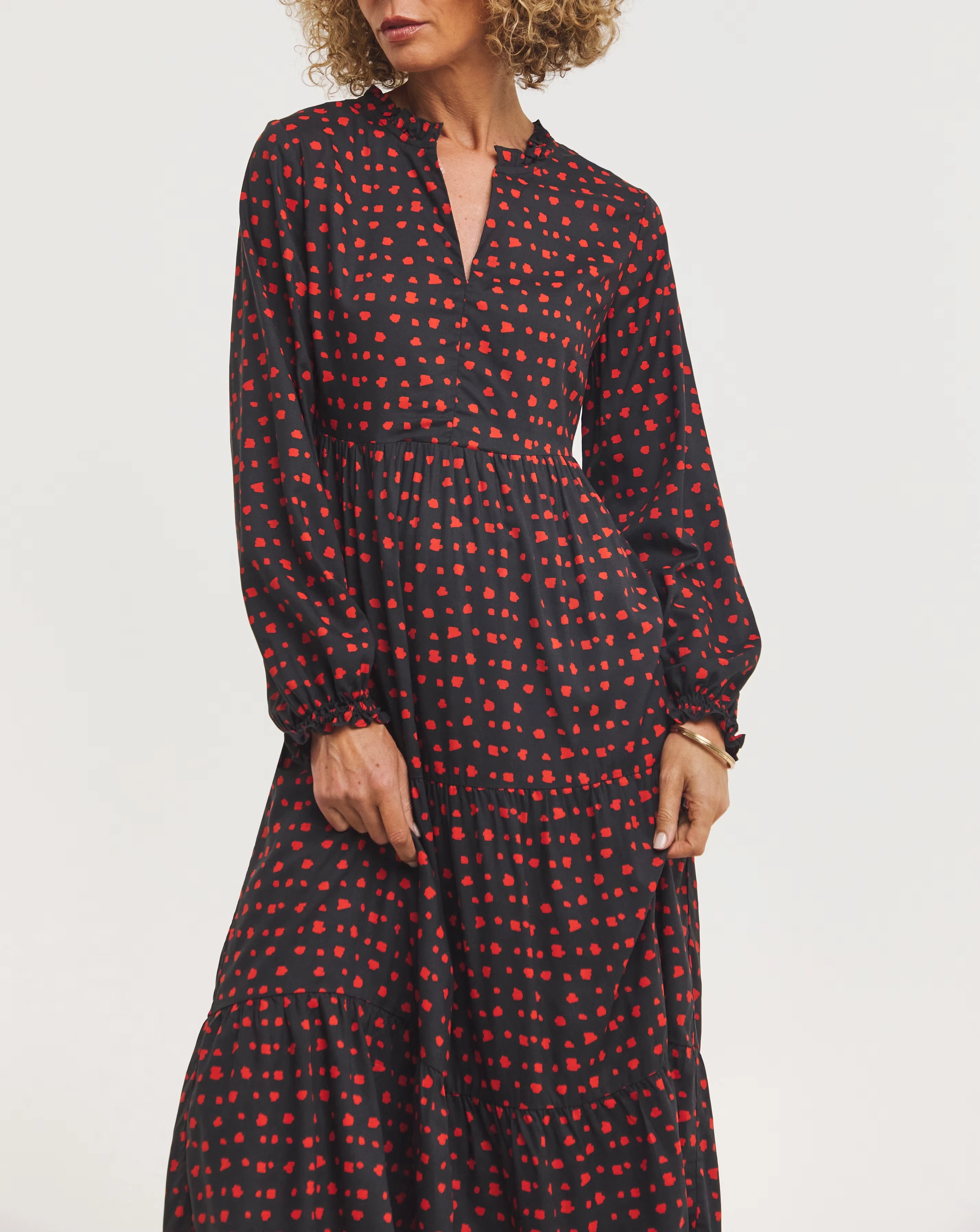 Spot Print Balloon Sleeve Midi Smock Dress 2 Spot Print Balloon Sleeve Midi Smock Dress