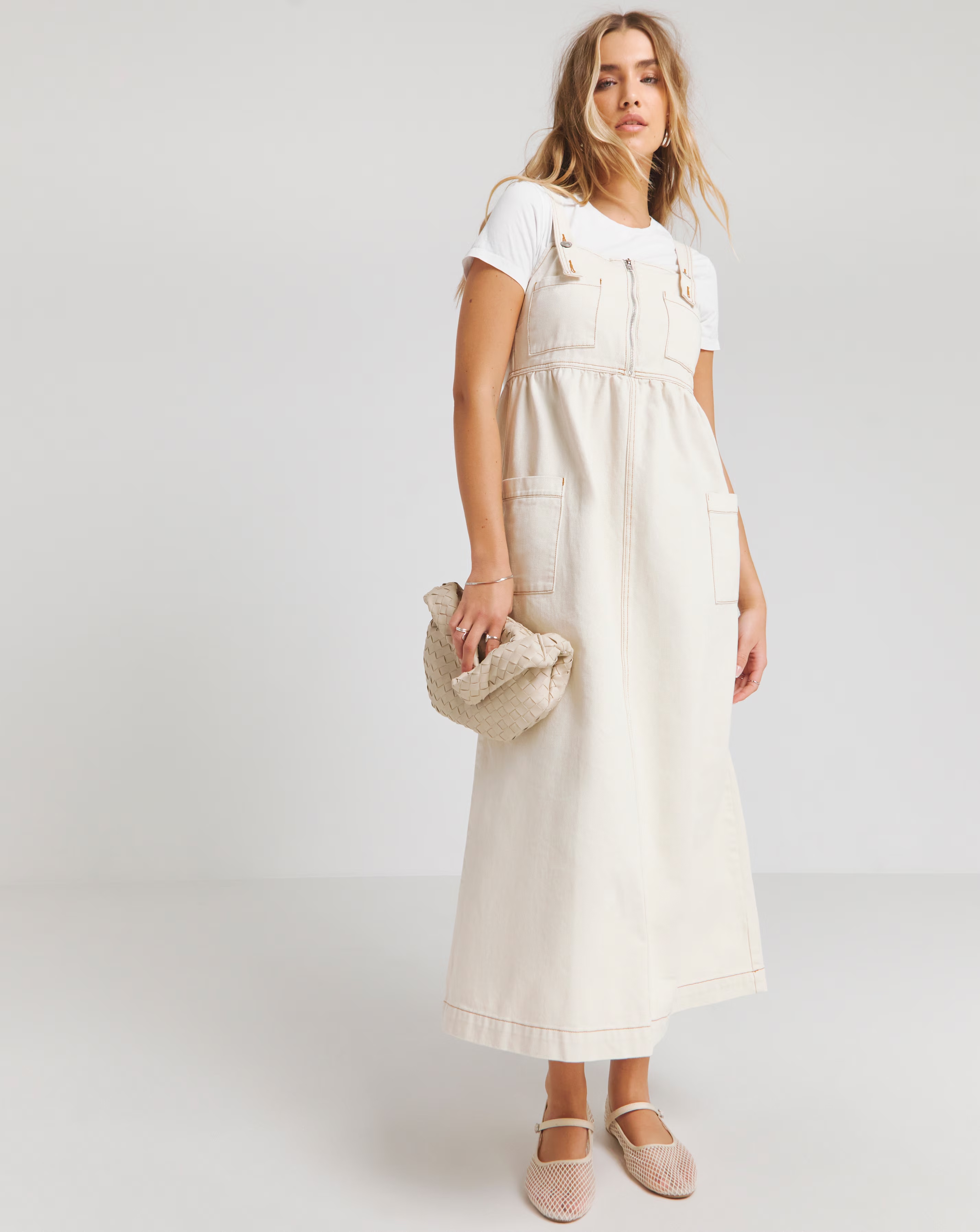 Ecru Midaxi Pocket Detail Apron Dress 3 Ecru Midaxi Pocket Detail Apron Dress