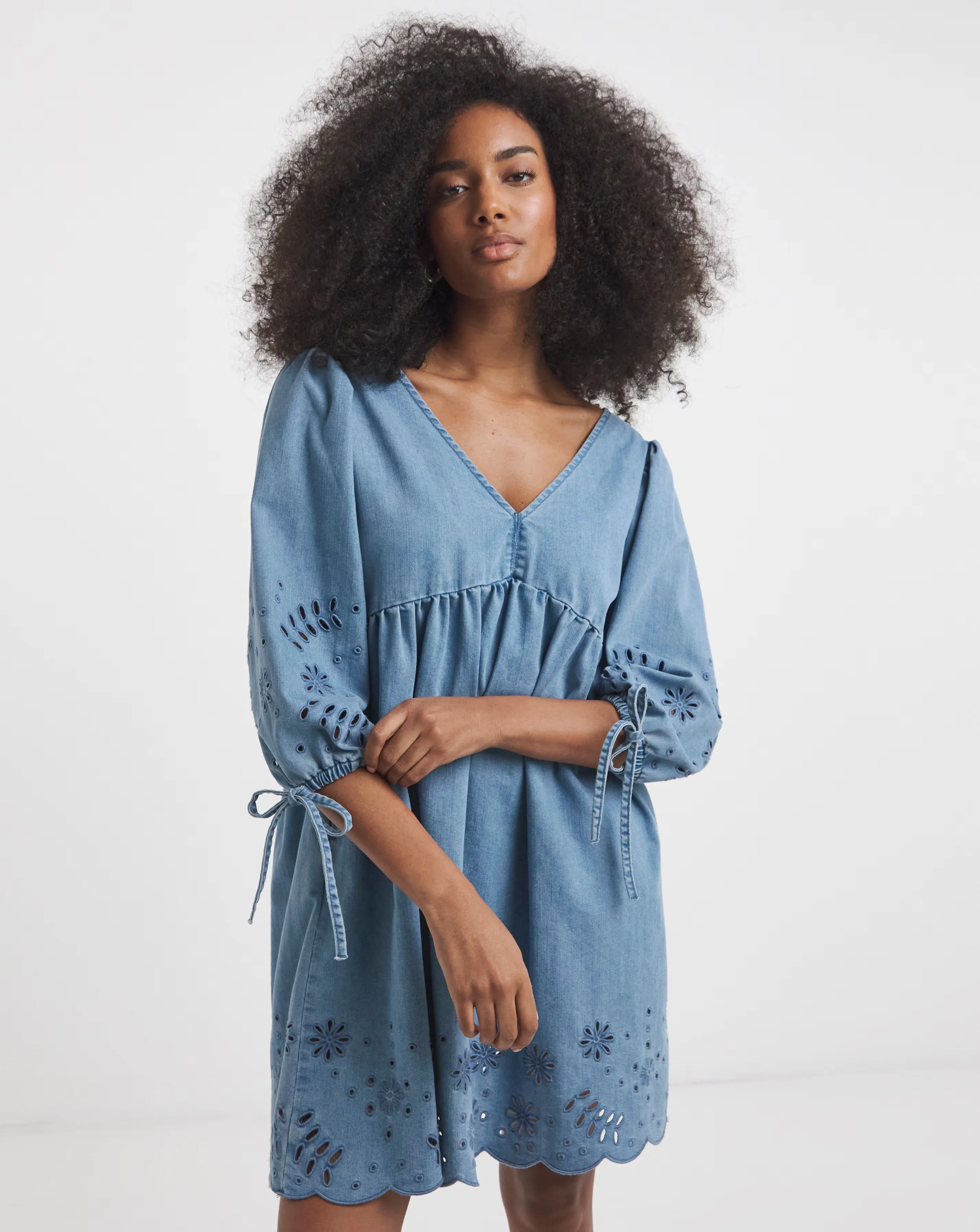Simply Be Mid Wash Cut Work Mini Denim Smock Dress 1 Simply Be Mid Wash Cut Work Mini Denim Smock Dress