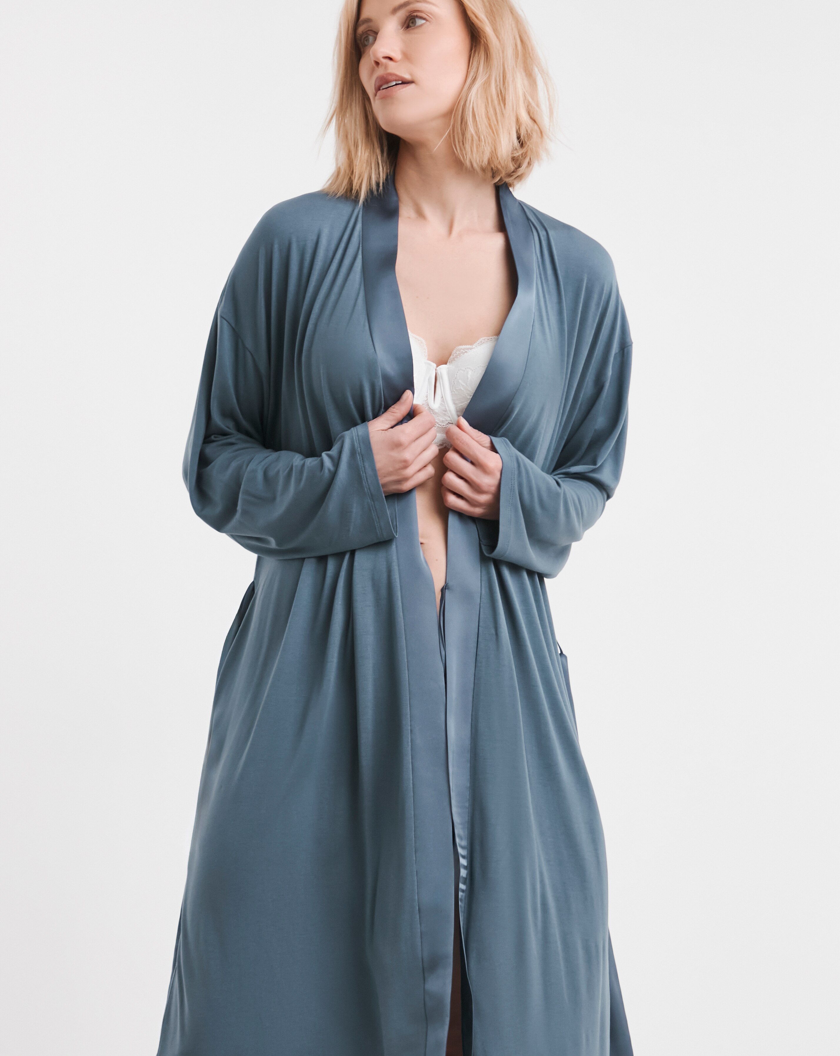 Cool Stretch Satin Midi Dressing Gown 2 Cool Stretch Satin Midi Dressing Gown