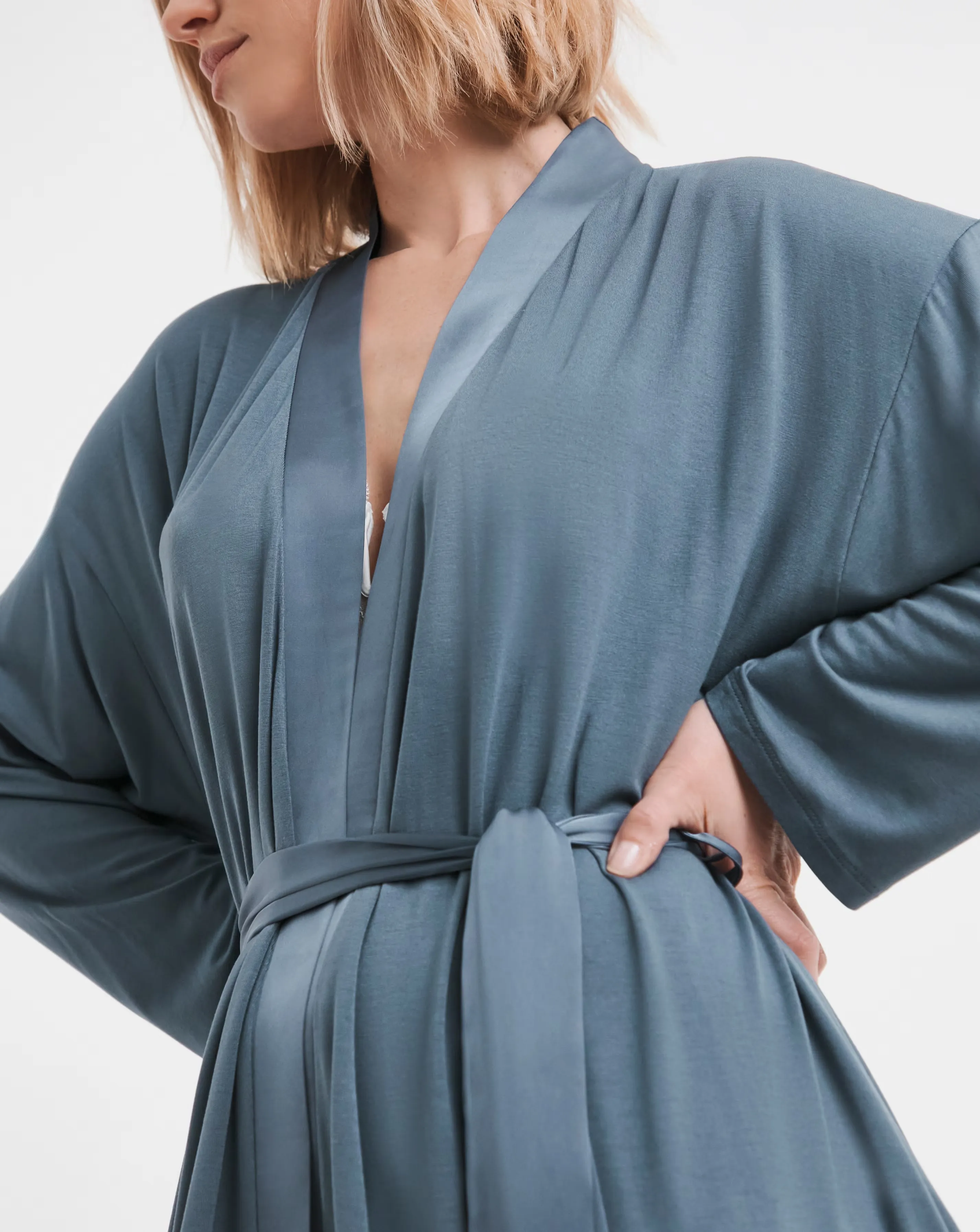 Cool Stretch Satin Midi Dressing Gown 3 Cool Stretch Satin Midi Dressing Gown