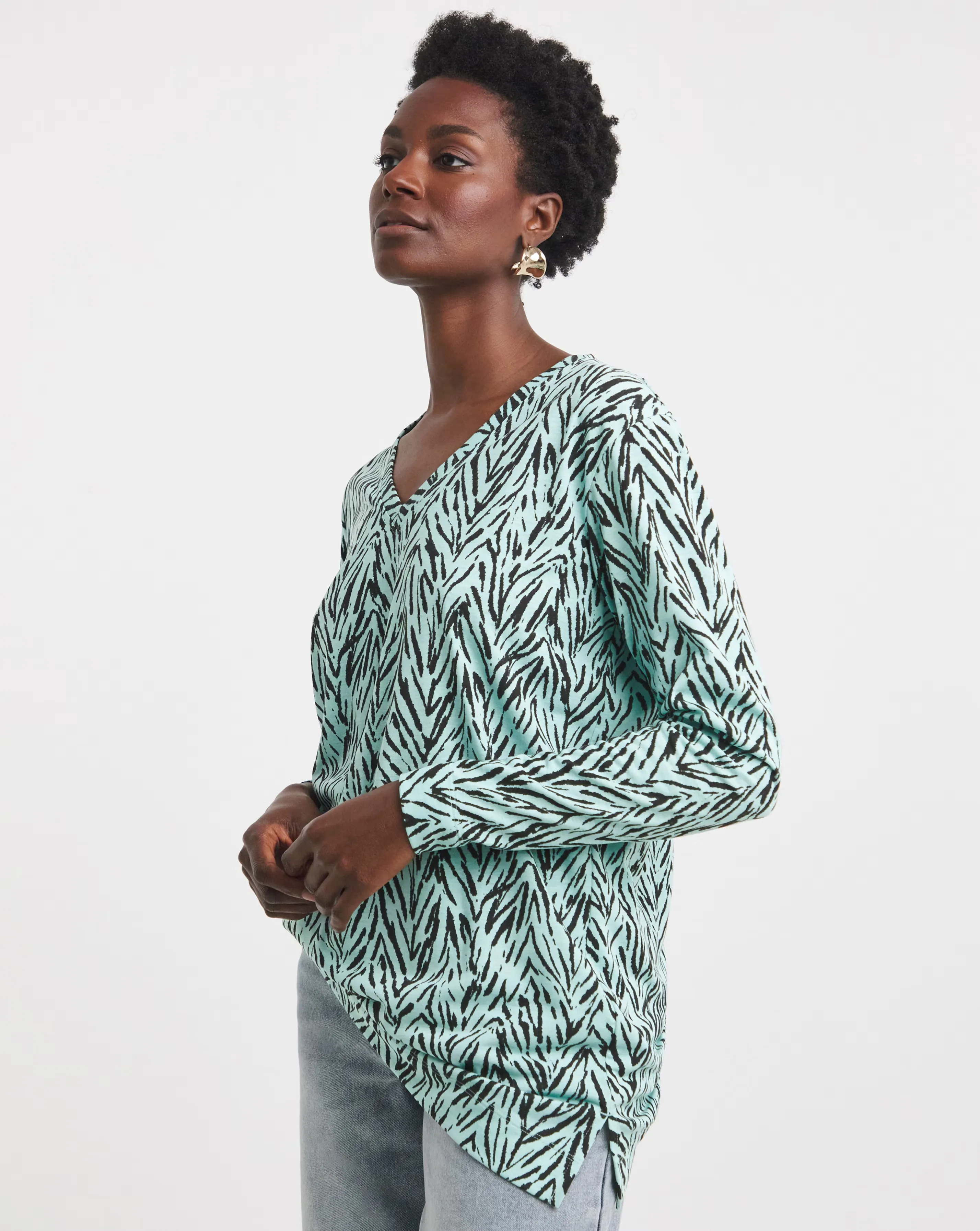 V-Neck Split Hem Slouch T-Shirt