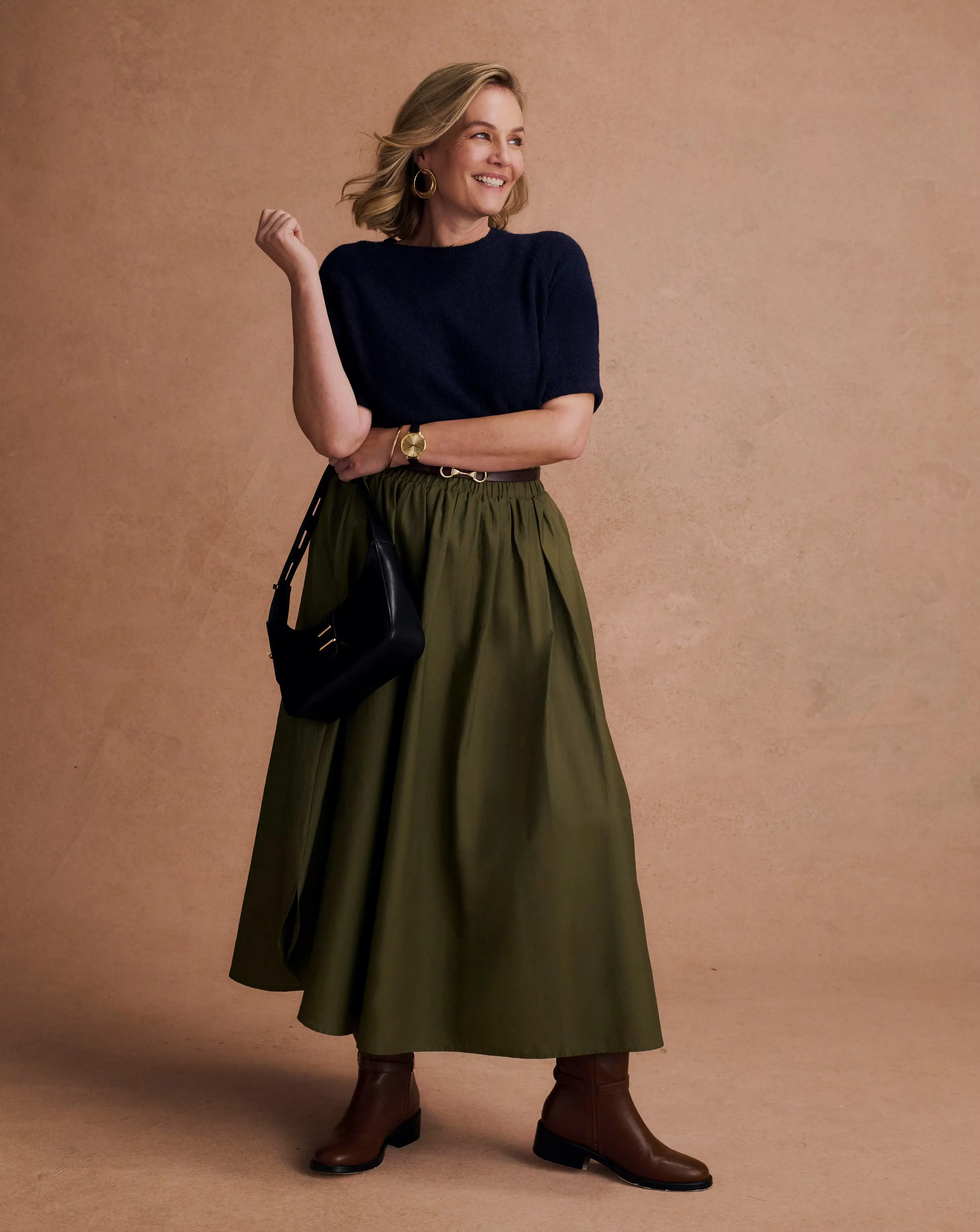 Olive Pure Cotton Pull On Maxi Skirt