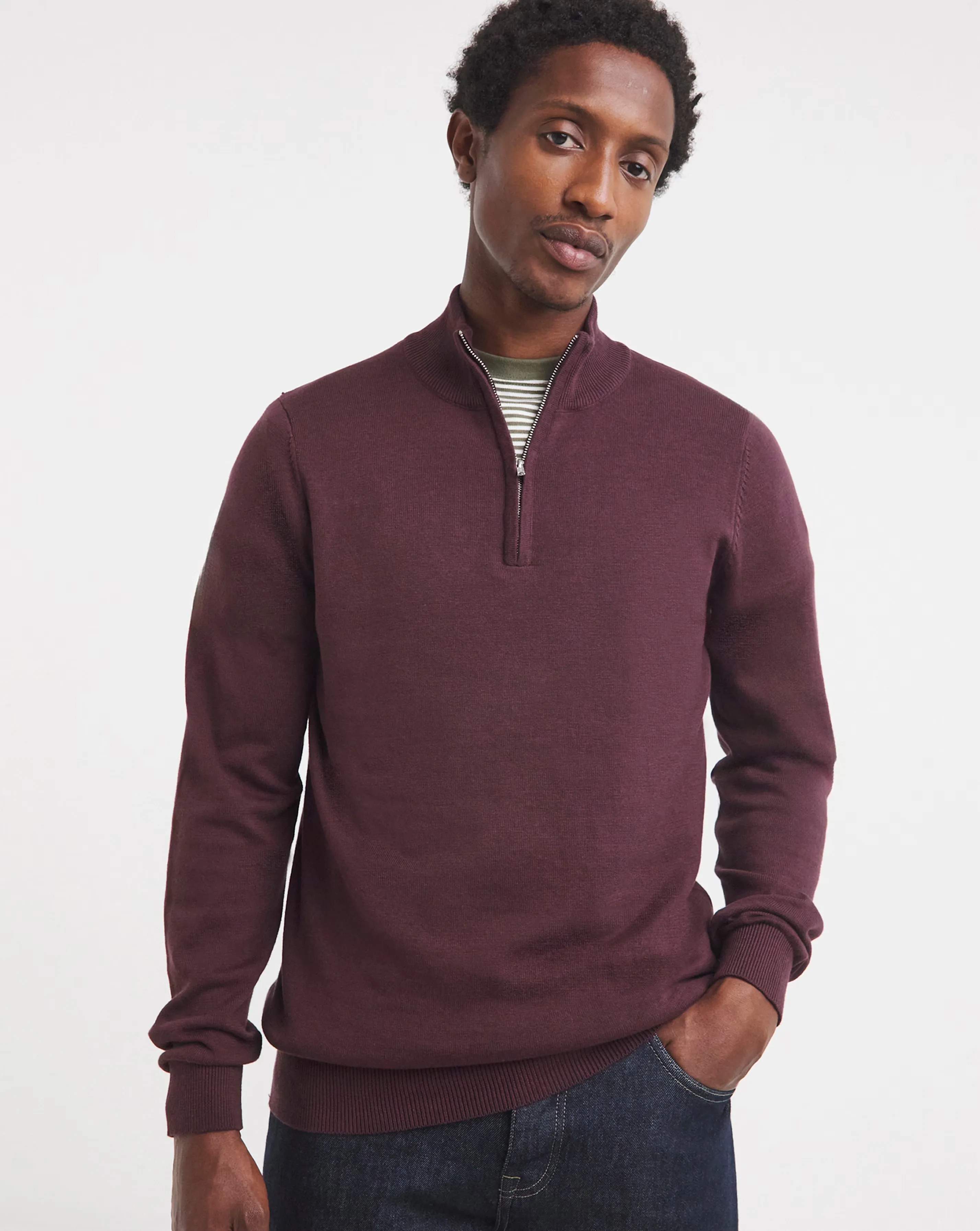 Cotton 1/4 Zip Funnel Knit Top