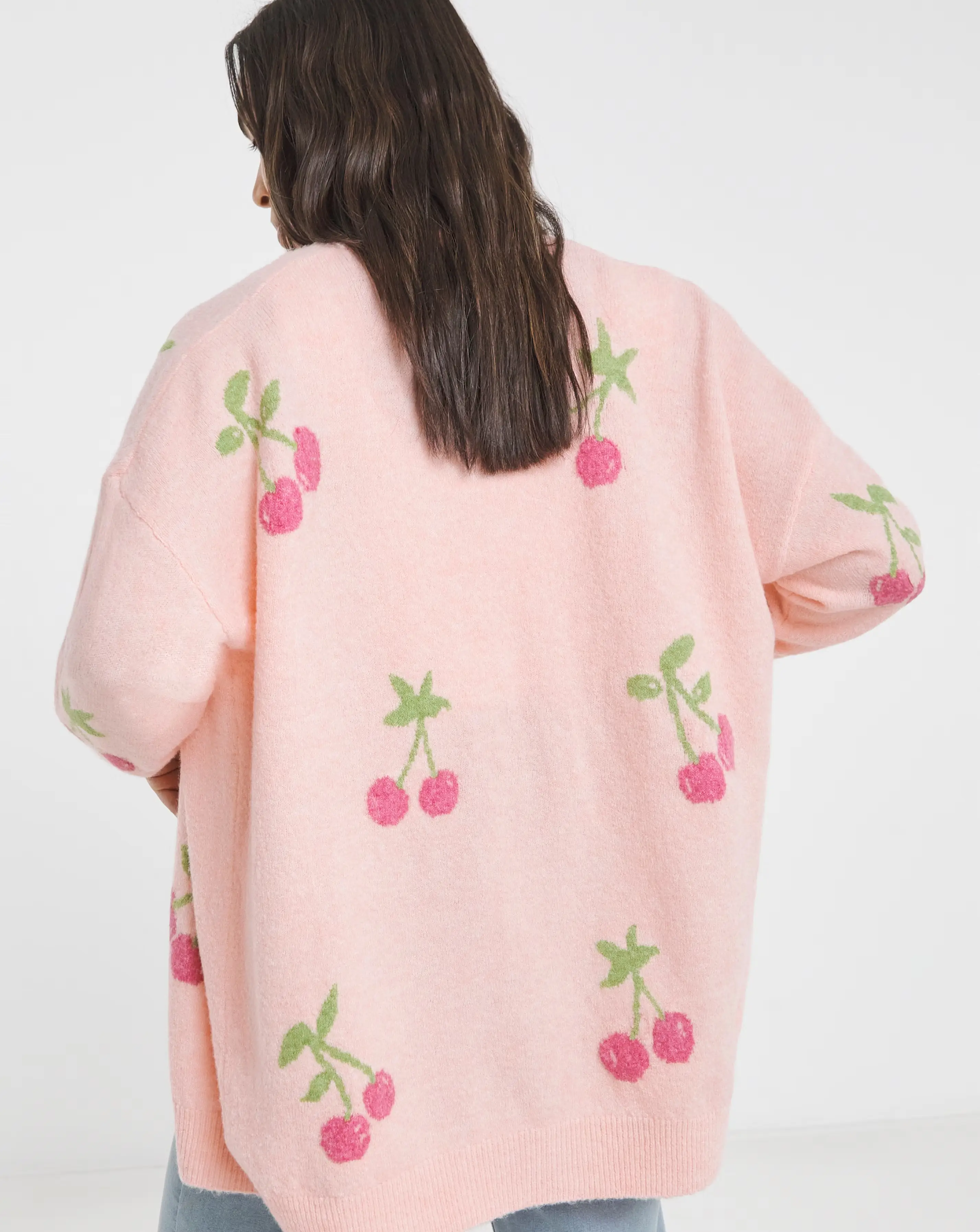 Simply Be Cherry Graphic Print Boyfriend Cardigan 2 Simply Be Cherry Graphic Print Boyfriend Cardigan