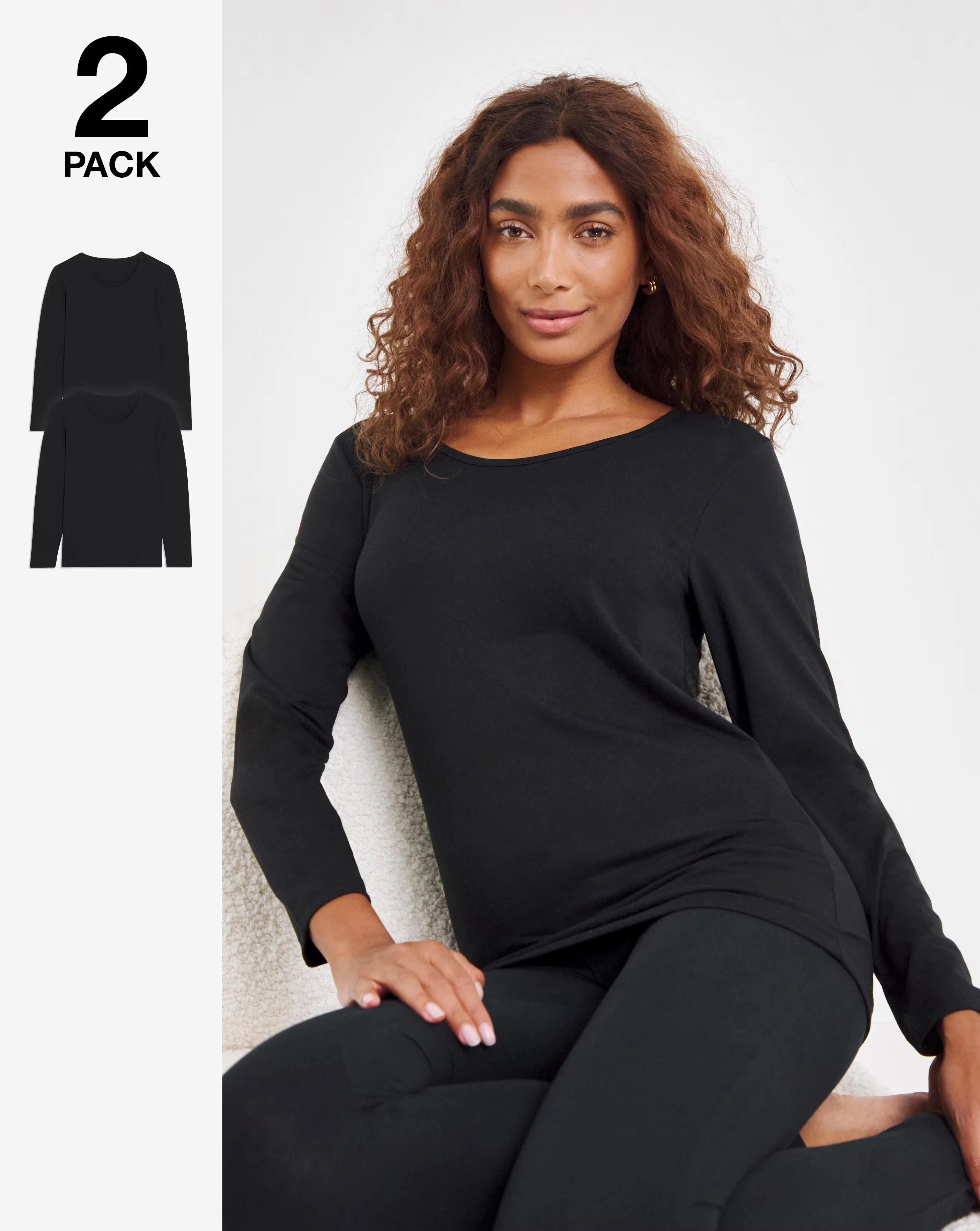 Pretty Secrets 2 Pack Thermal Long Sleeve Tops - Black