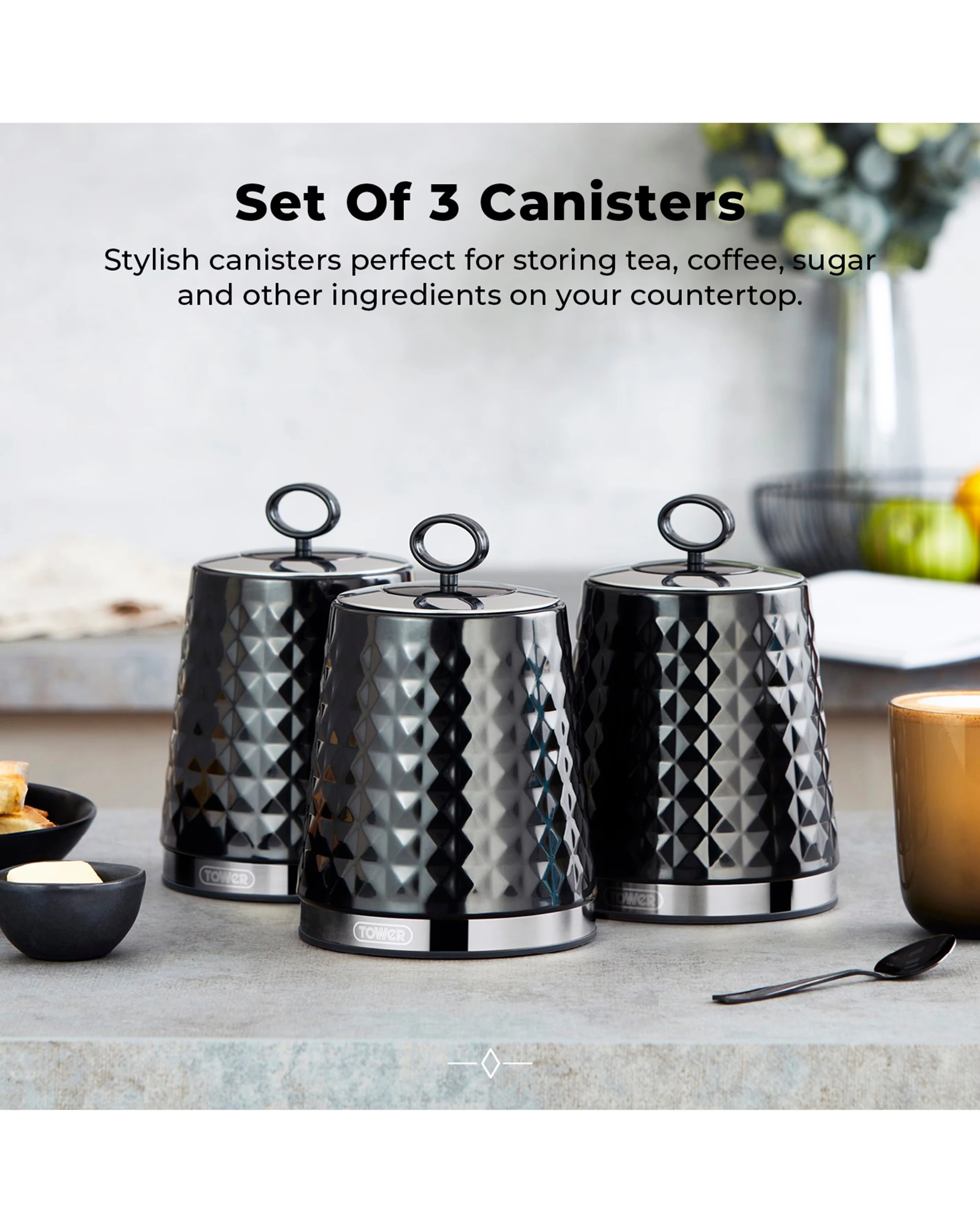 Tower Solitaire Set of 3 Canisters-Black 2 Tower Solitaire Set of 3 Canisters-Black