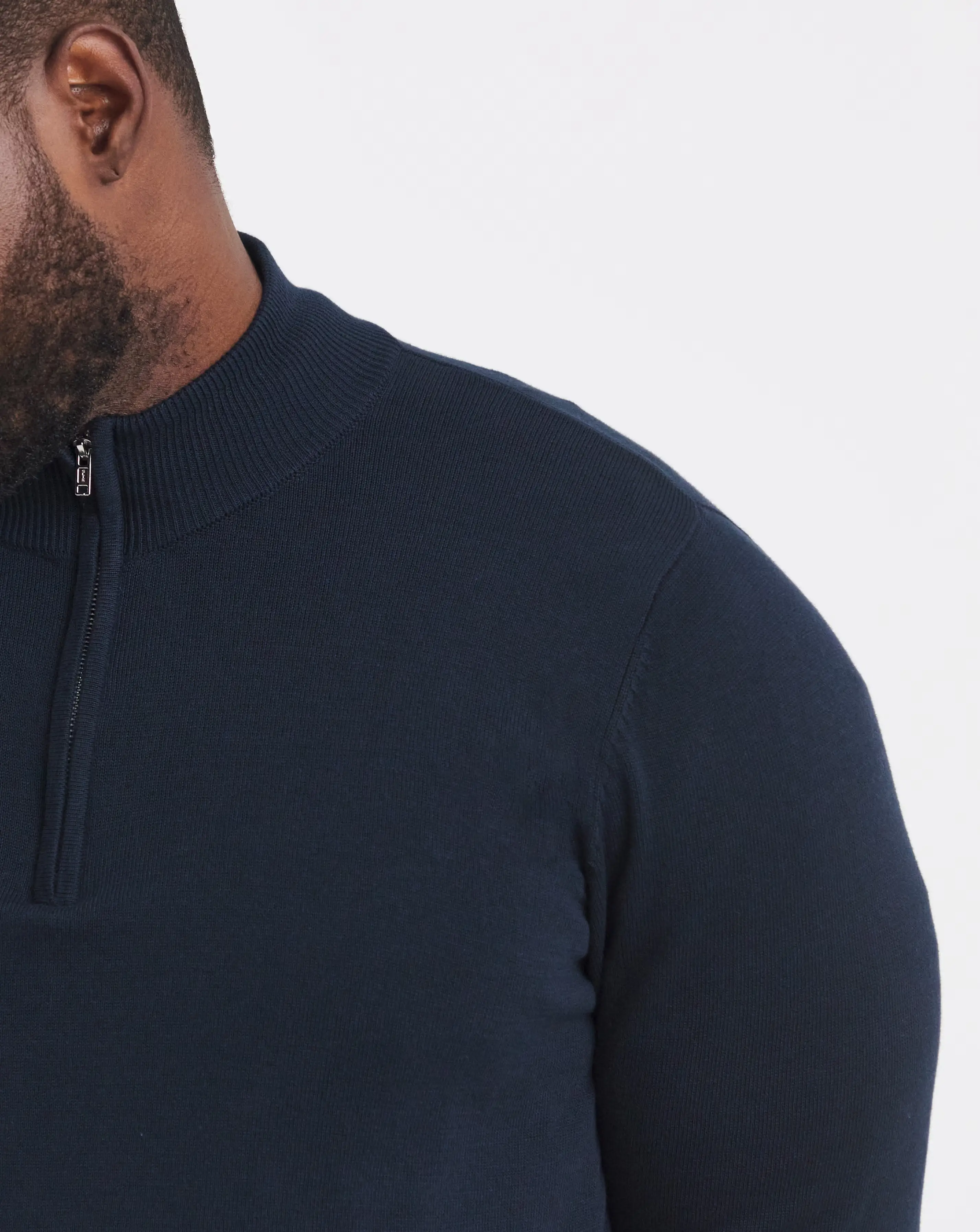 Dark Navy Cotton 1/4 Zip Funnel Knit Top 3 Dark Navy Cotton 1/4 Zip Funnel Knit Top