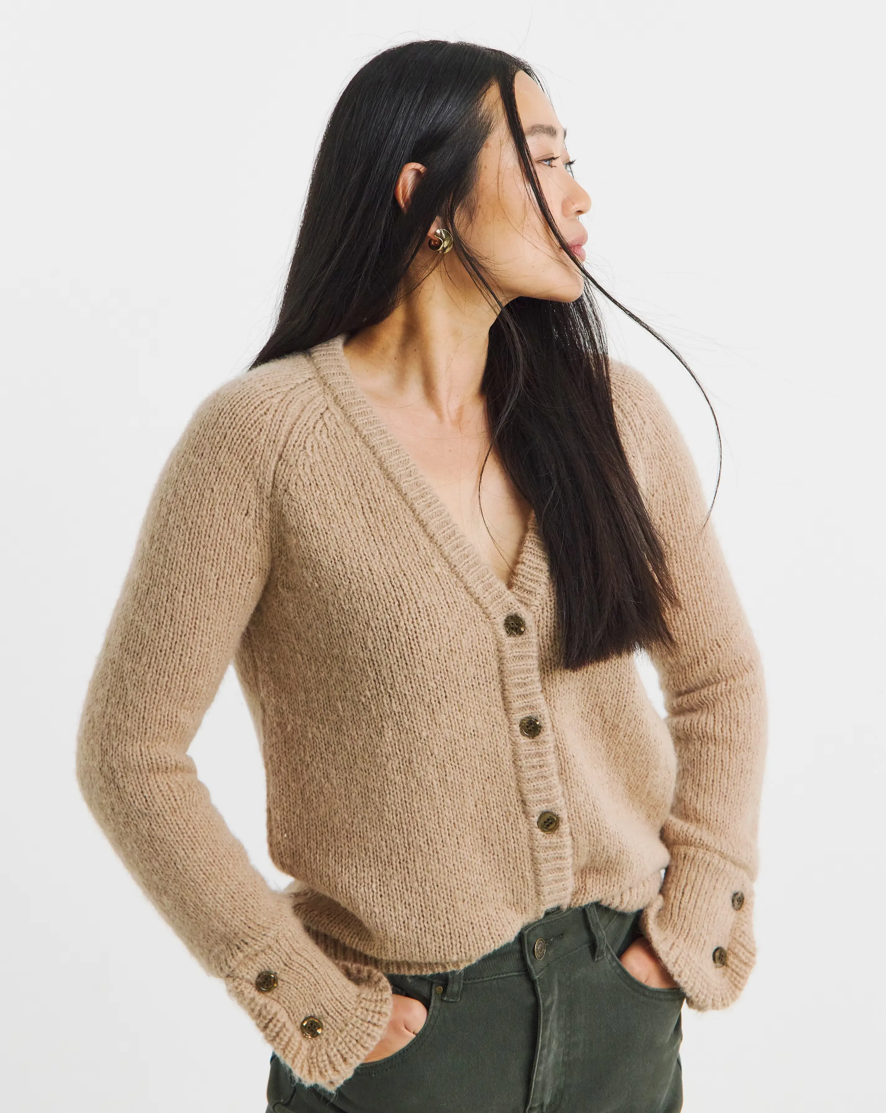 Camel Frill Sleeve Fluffy Yarn Cardigan 1 Camel Frill Sleeve Fluffy Yarn Cardigan