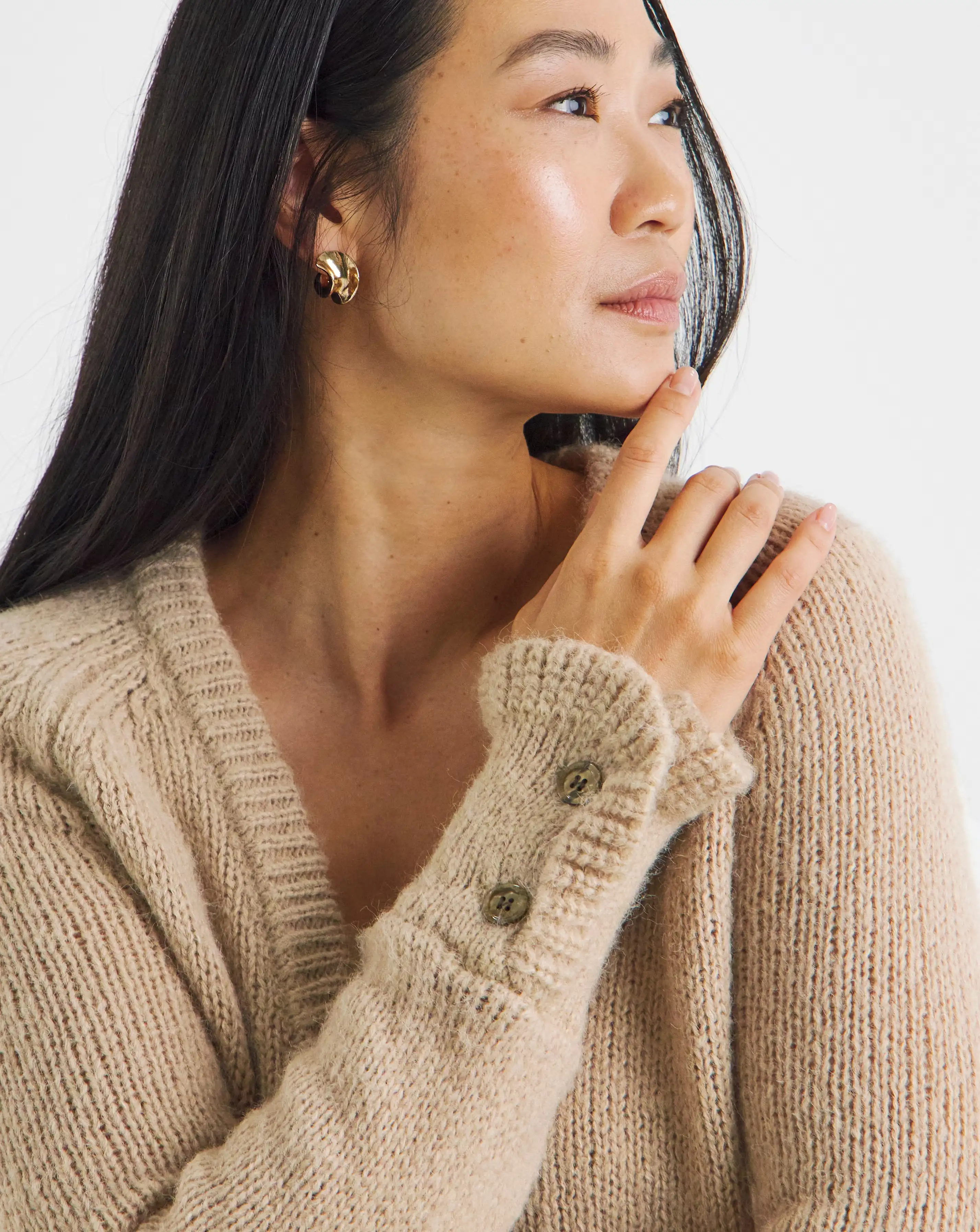 Camel Frill Sleeve Fluffy Yarn Cardigan 3 Camel Frill Sleeve Fluffy Yarn Cardigan