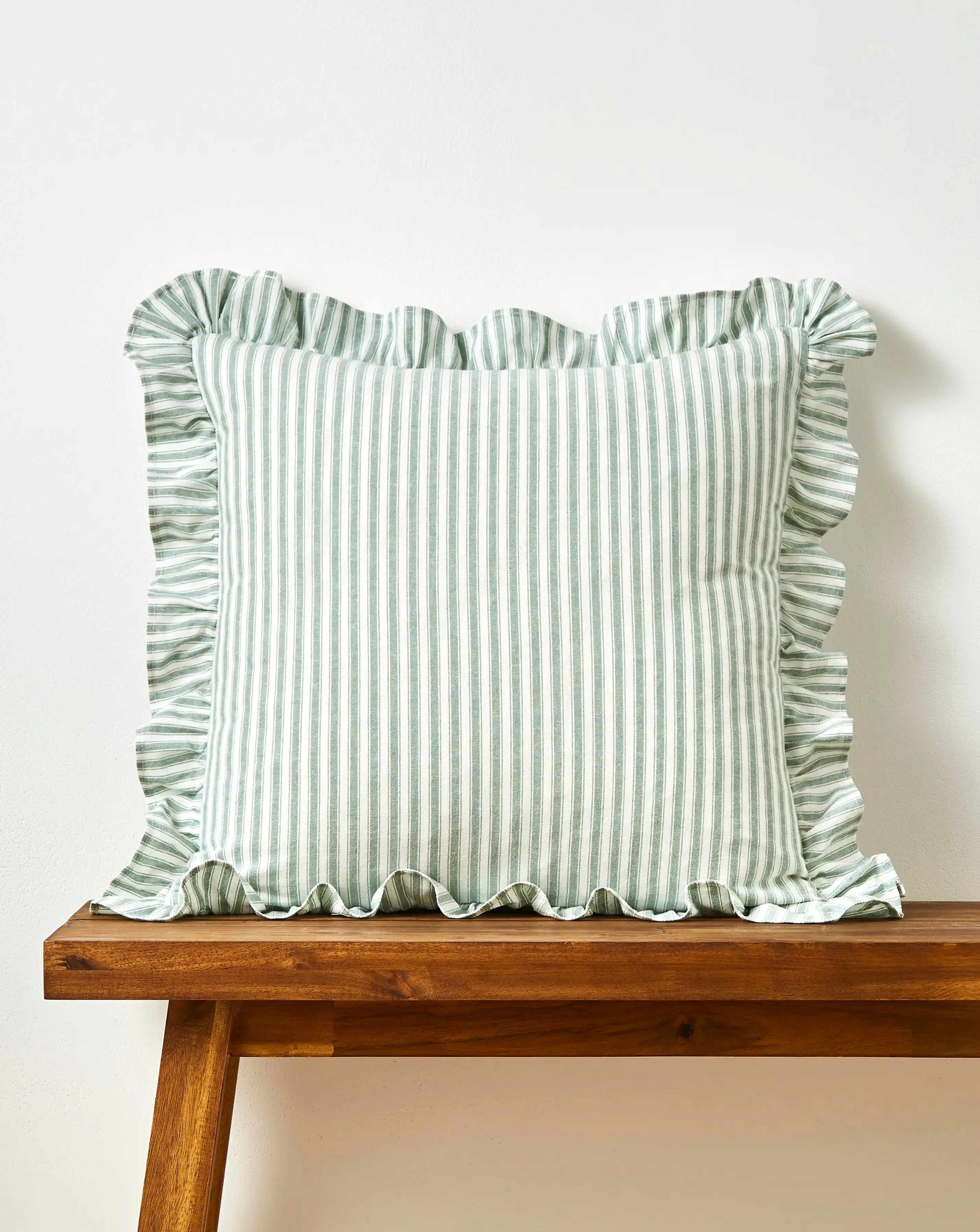 Sylvia Ruffled Stripe Cushion - Green 1 Sylvia Ruffled Stripe Cushion - Green