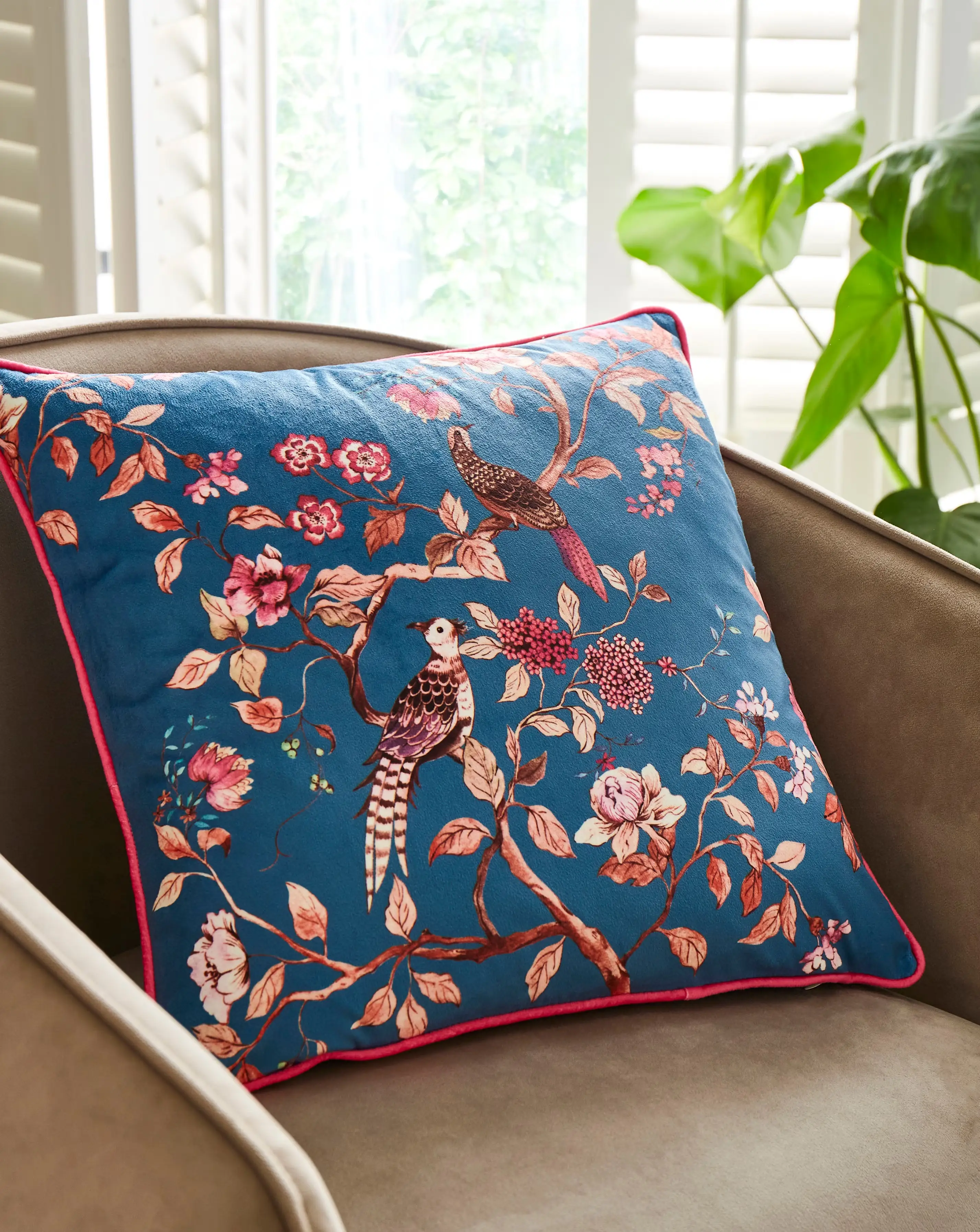 Oriental Birds Velvet Printed Cushion 1 Oriental Birds Velvet Printed Cushion