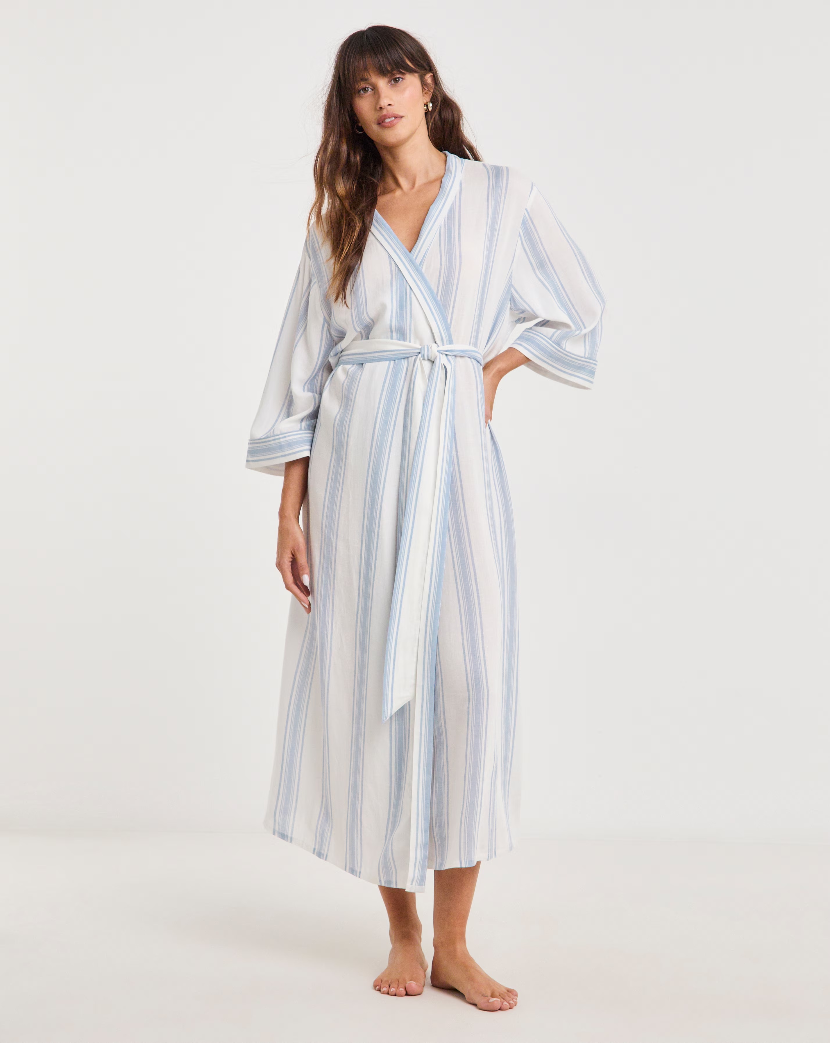 Stripe Linen Midi Dressing Gown 1 Stripe Linen Midi Dressing Gown