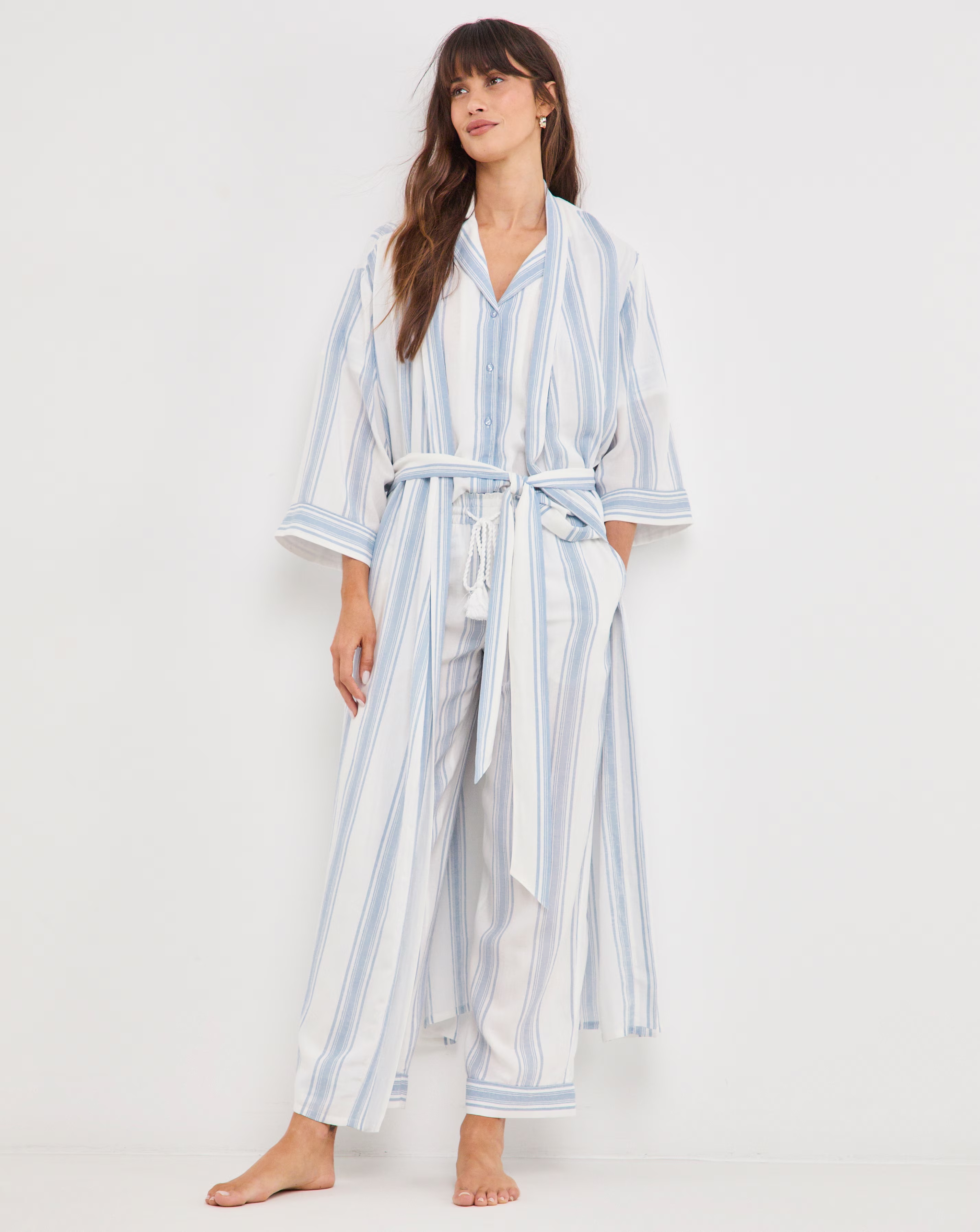 Stripe Linen Midi Dressing Gown 4 Stripe Linen Midi Dressing Gown