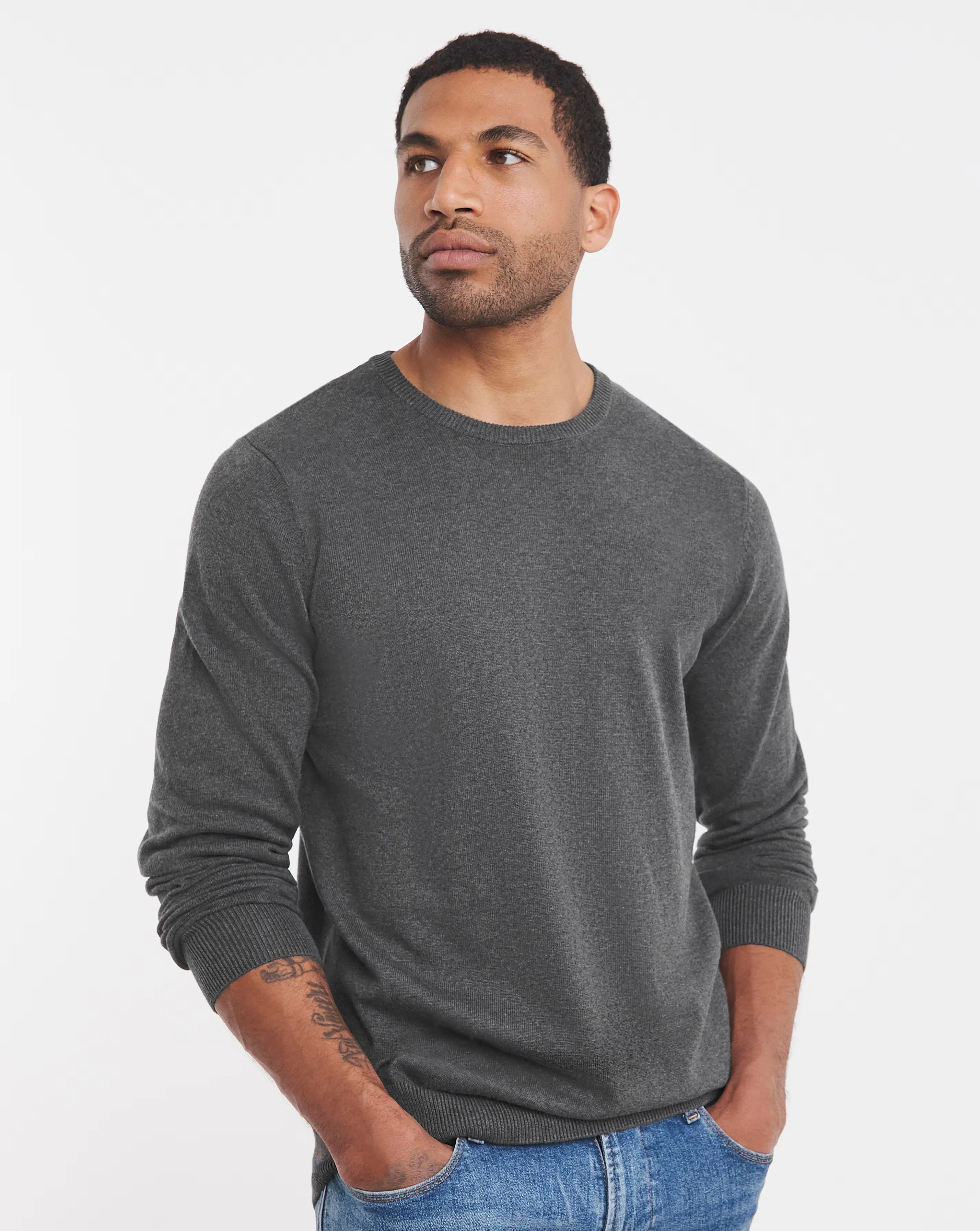 Dark Grey Marl Knitted Crew Neck Jumper
