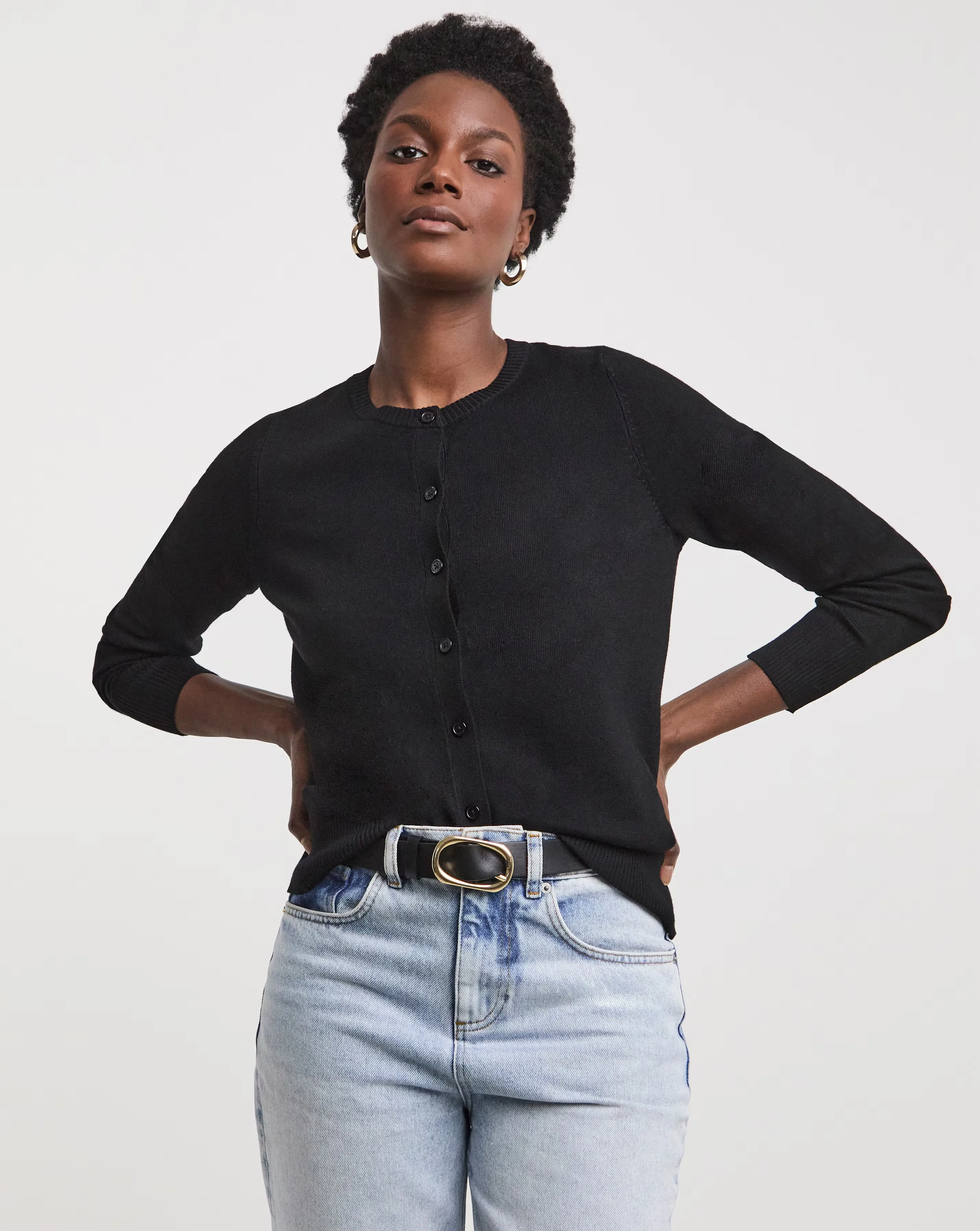 Black Crew Neck Cardigan