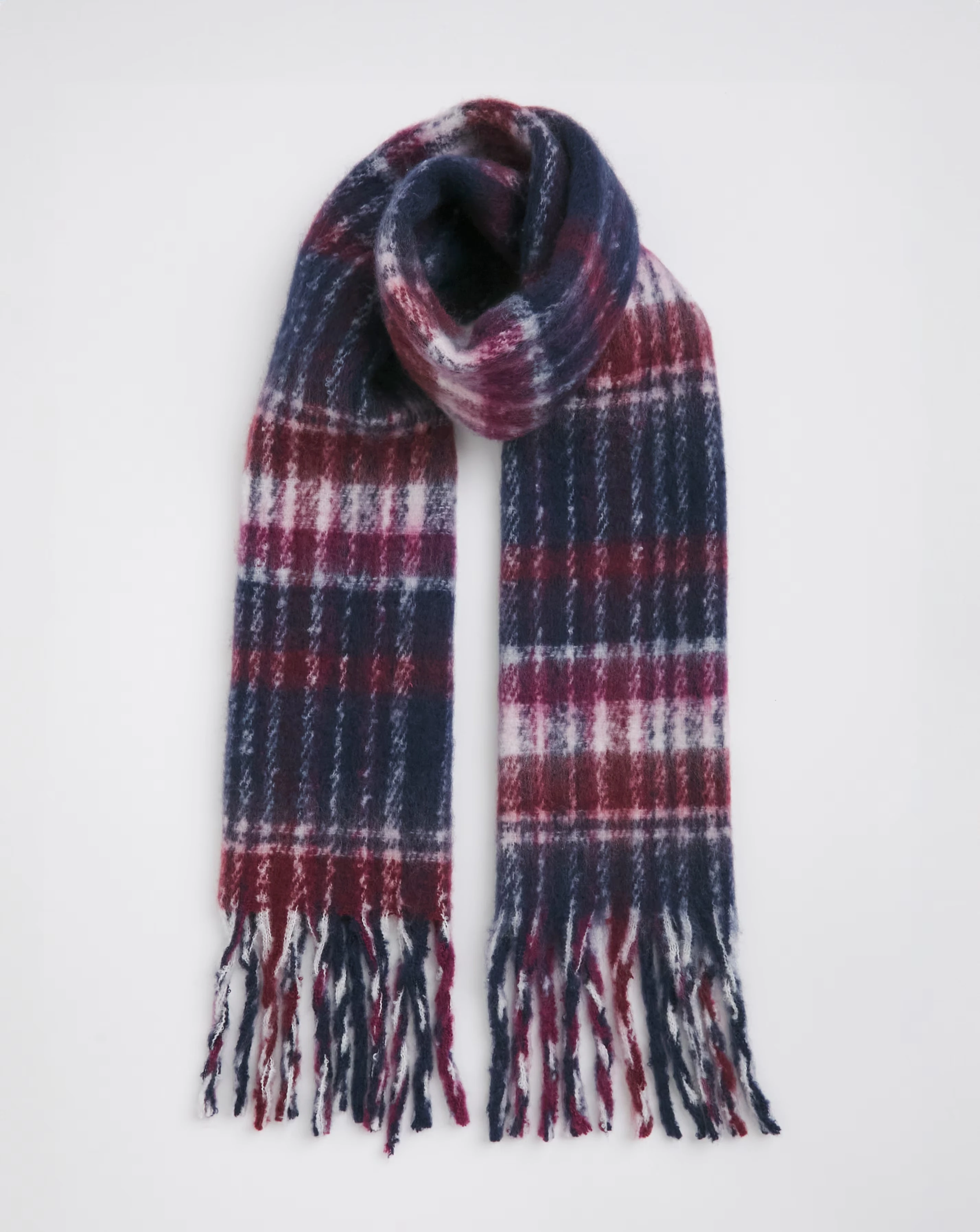 Burgundy Check Fluffy Blanket Scarf 1 Burgundy Check Fluffy Blanket Scarf
