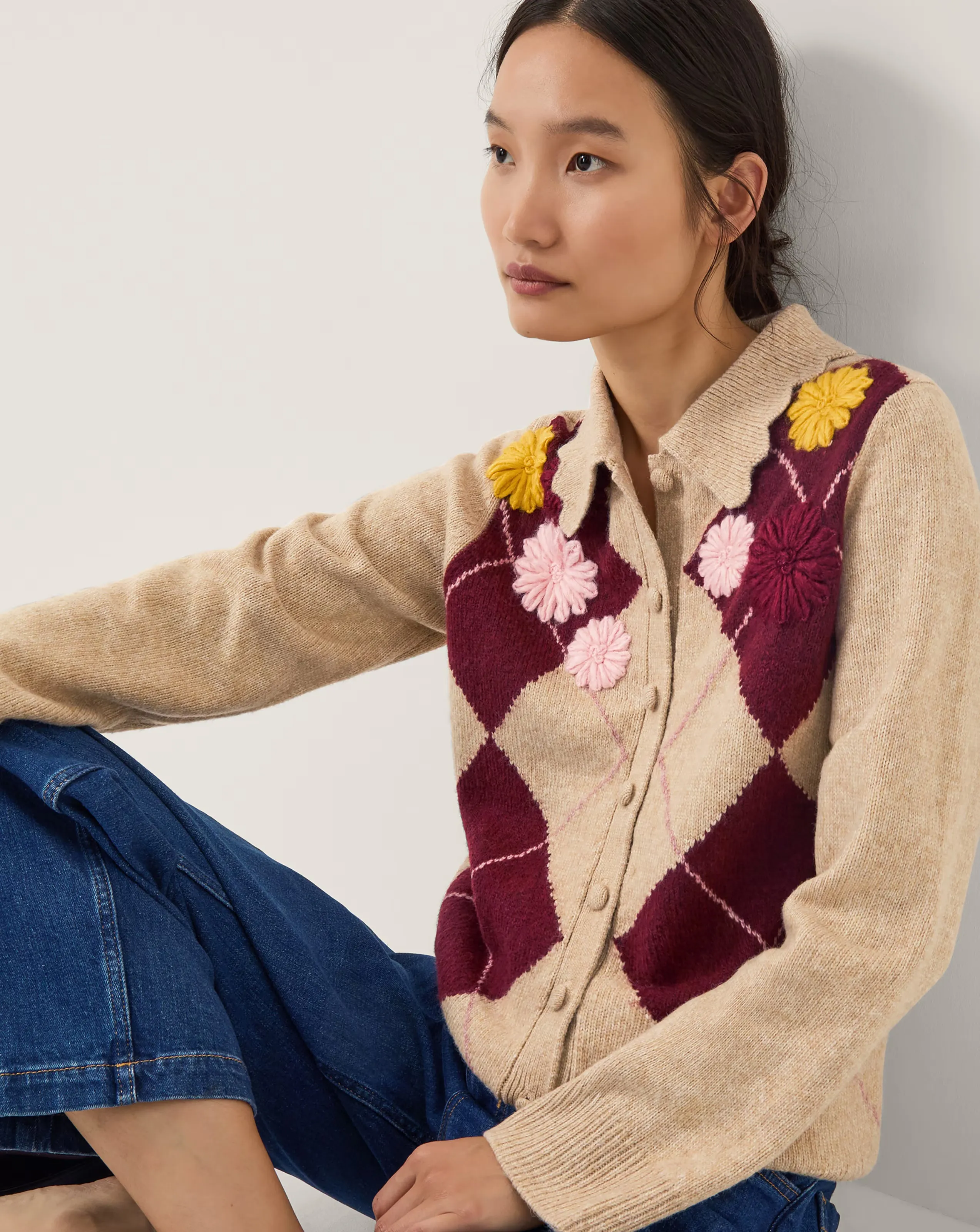 Monsoon Ami Floral Argyle Cardigan 3 Monsoon Ami Floral Argyle Cardigan