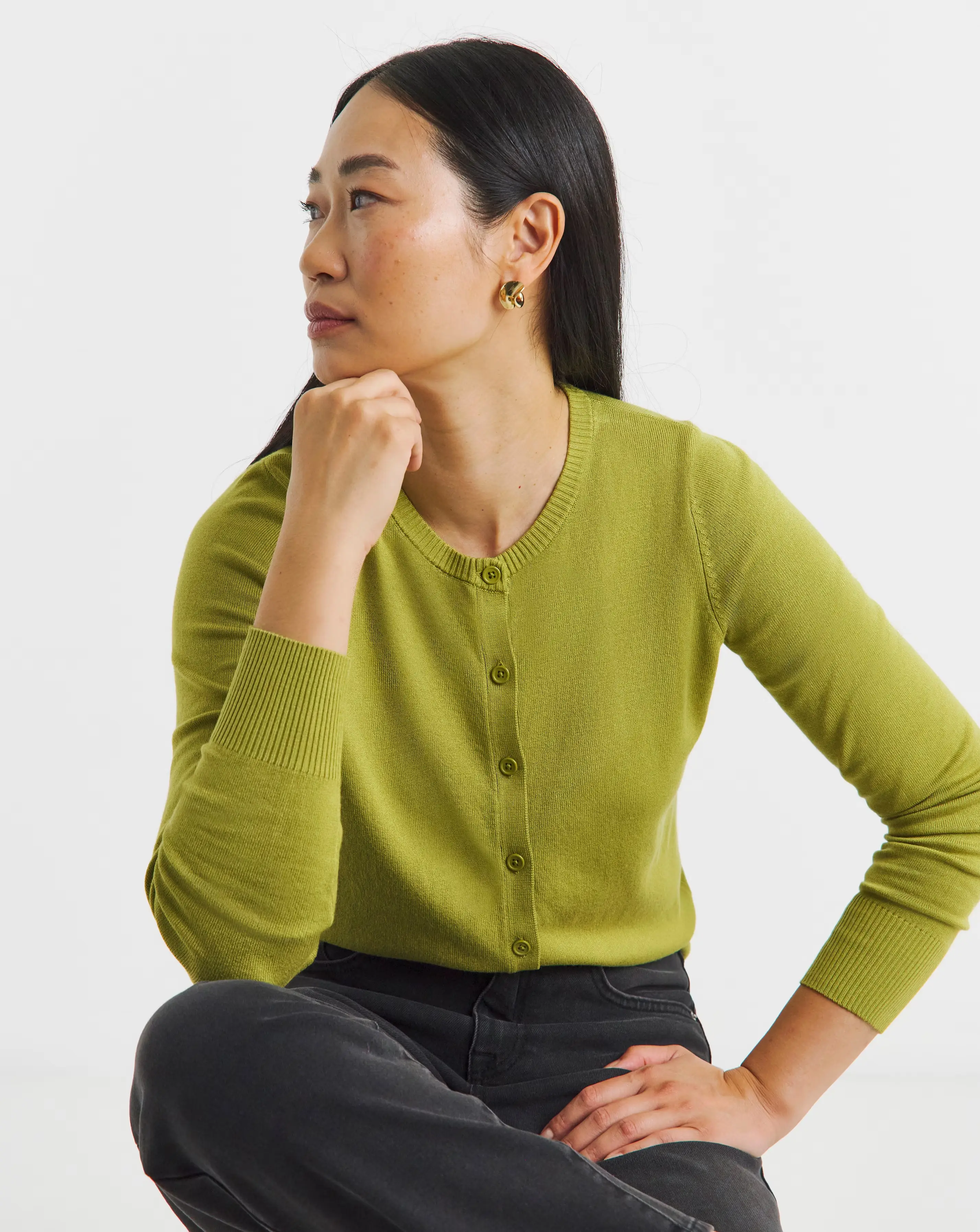 Green Crew Neck Cardigan 1 Green Crew Neck Cardigan