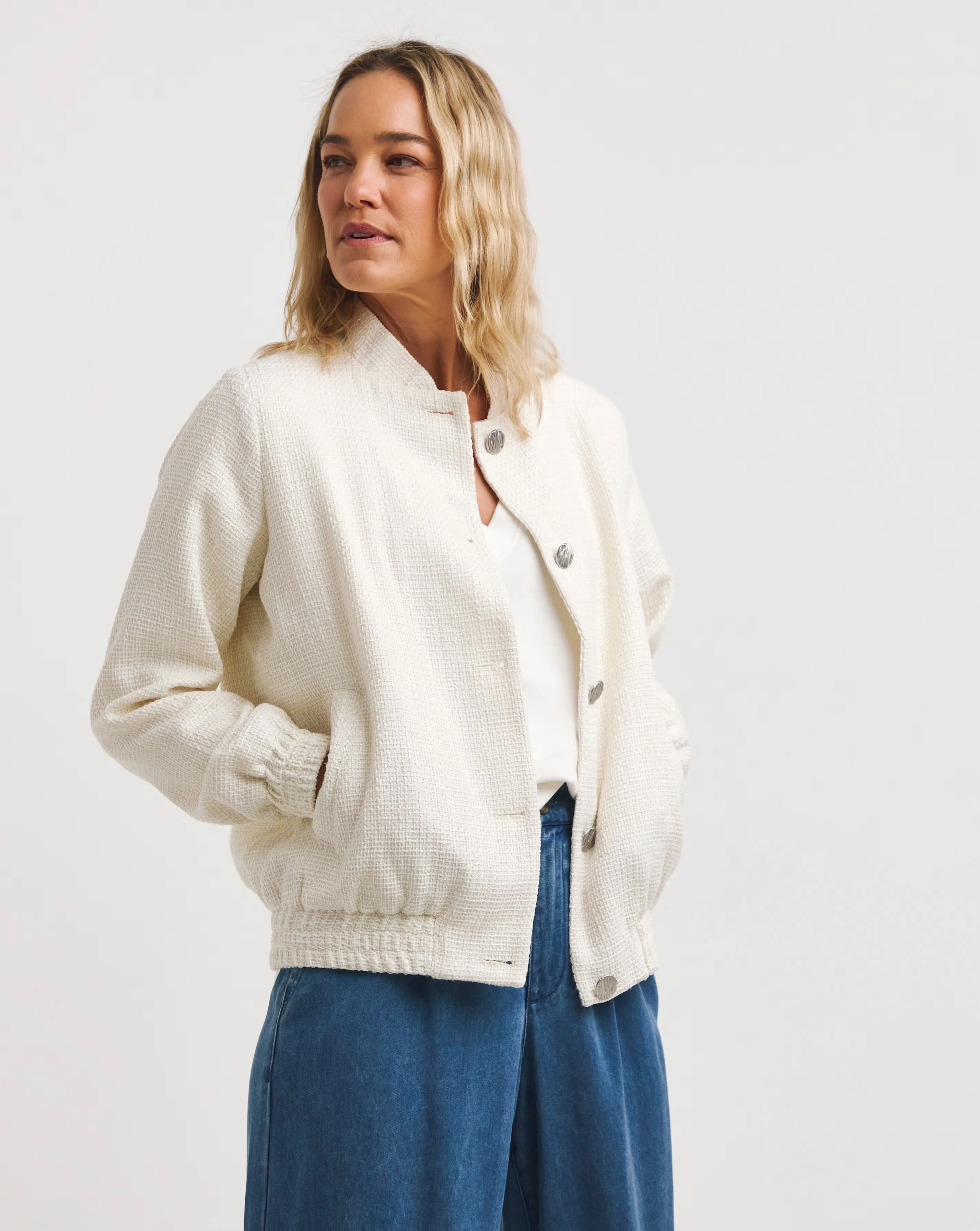 Cream Boucle Bomber Jacket 1 Cream Boucle Bomber Jacket