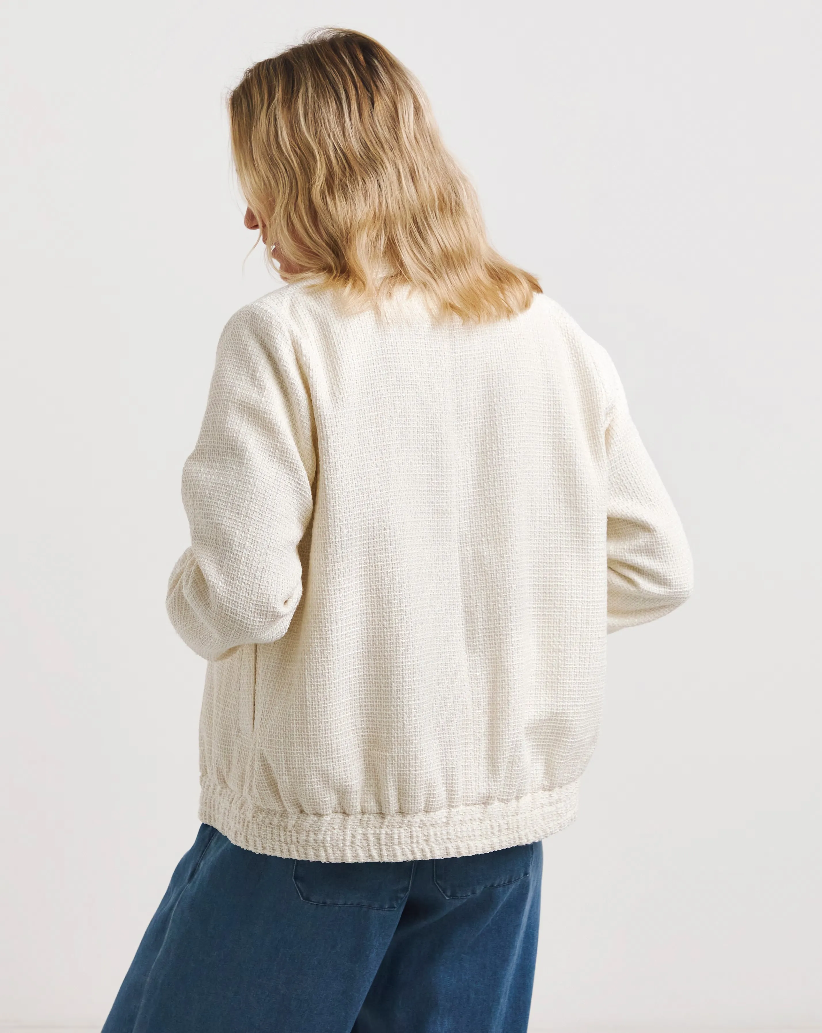 Cream Boucle Bomber Jacket 3 Cream Boucle Bomber Jacket
